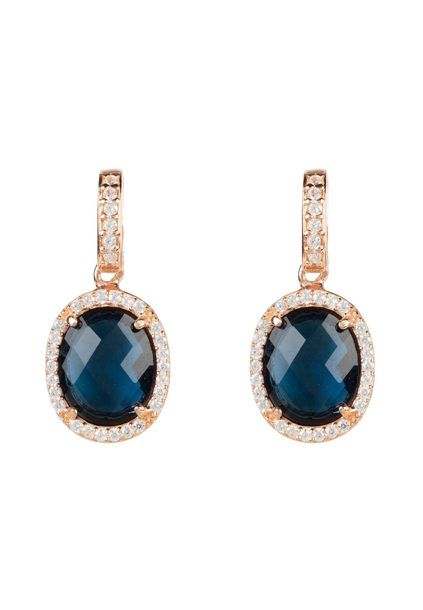 Beatrice Oval Gemstone Drop Earrings Rose Gold Sapphire Hydro