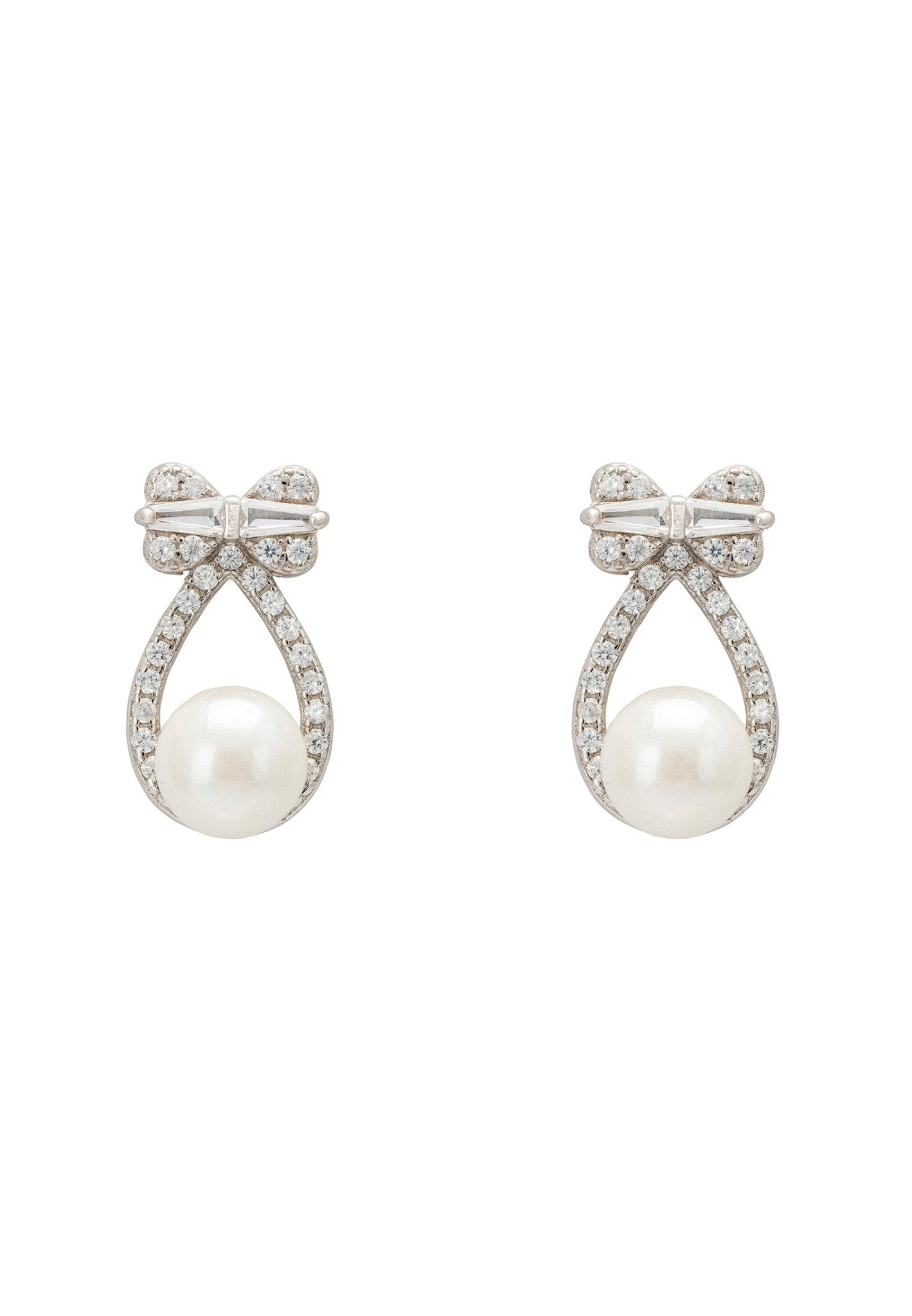 Baroque Pearl Ribbon And Bows Drop Earrings Rosegold, LATELITA