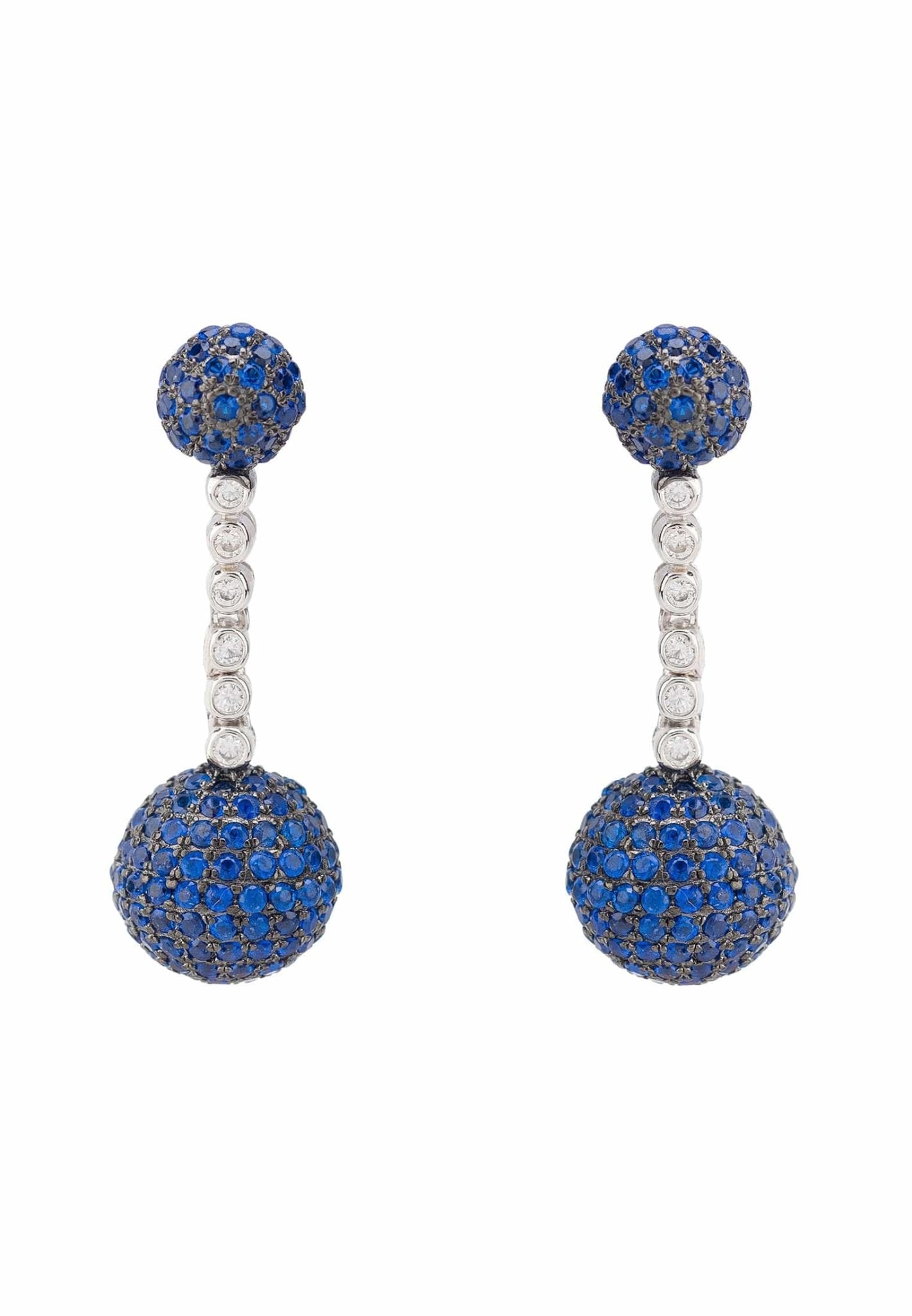 Cannes Sphere Drop Earrings Silver Sapphire Blue Cz