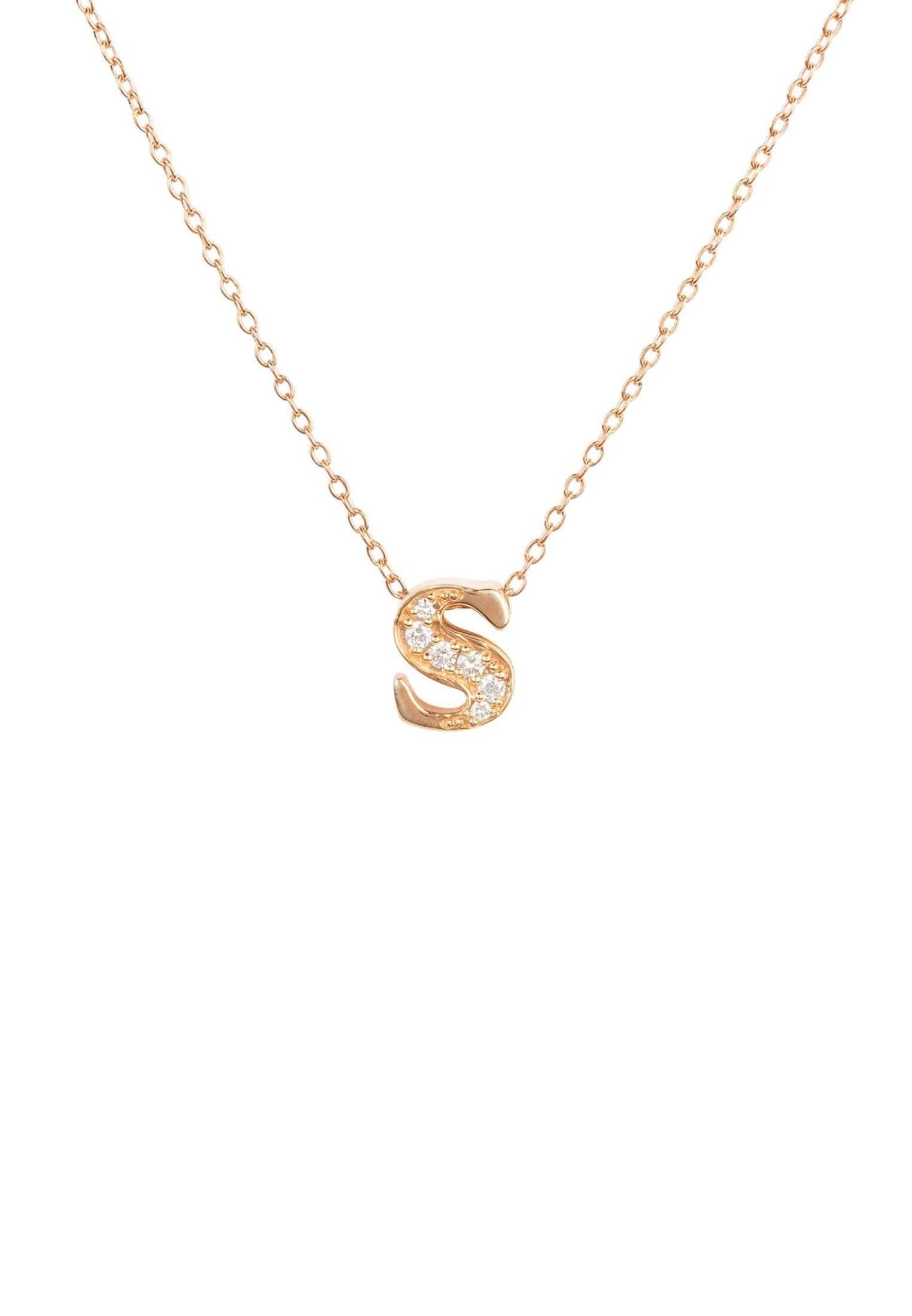 Diamond Initial Letter Pendant Necklace Rose Gold S