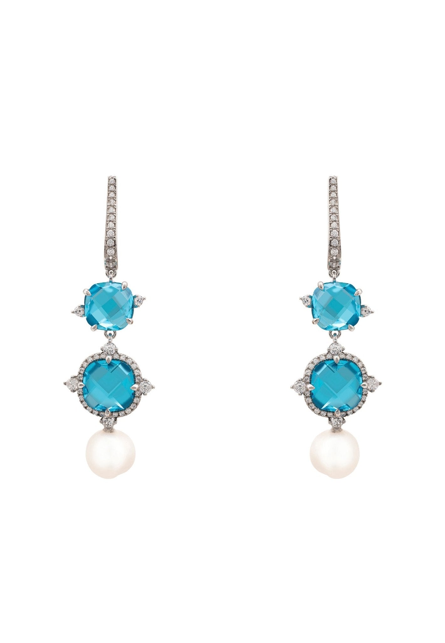 Marguerite Pearl Blue Topaz Earrings Silver