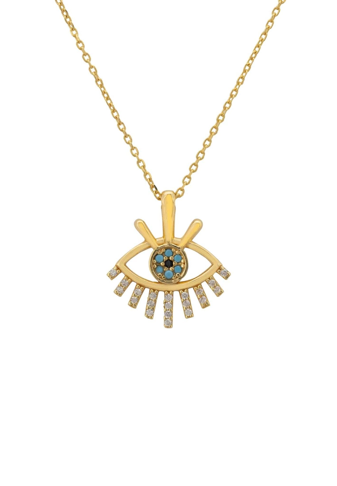 Hamsa Hand With Evil Eye Pendant Necklace Gold by LATELITA