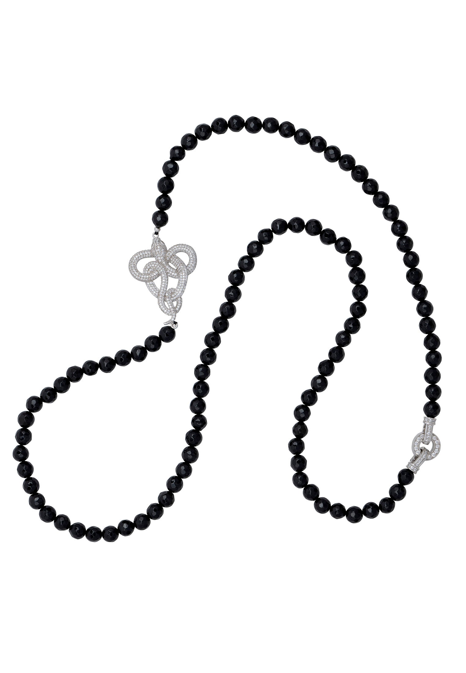 Viper Snake Black Onyx Gemstone Long Necklace Silver White Cz