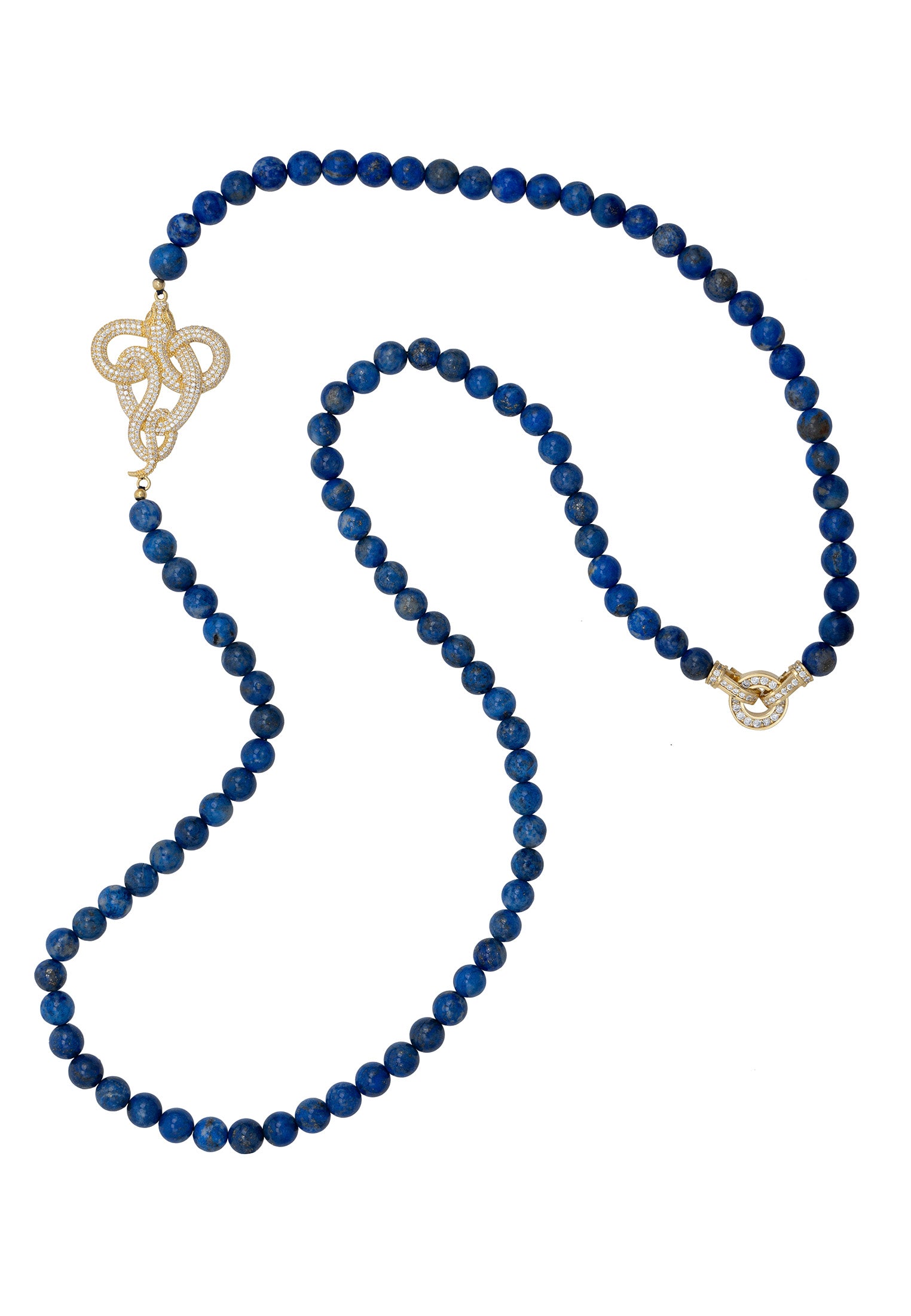 Viper Snake Lapis Lazuli Gemstone Long Necklace Gold White Cz