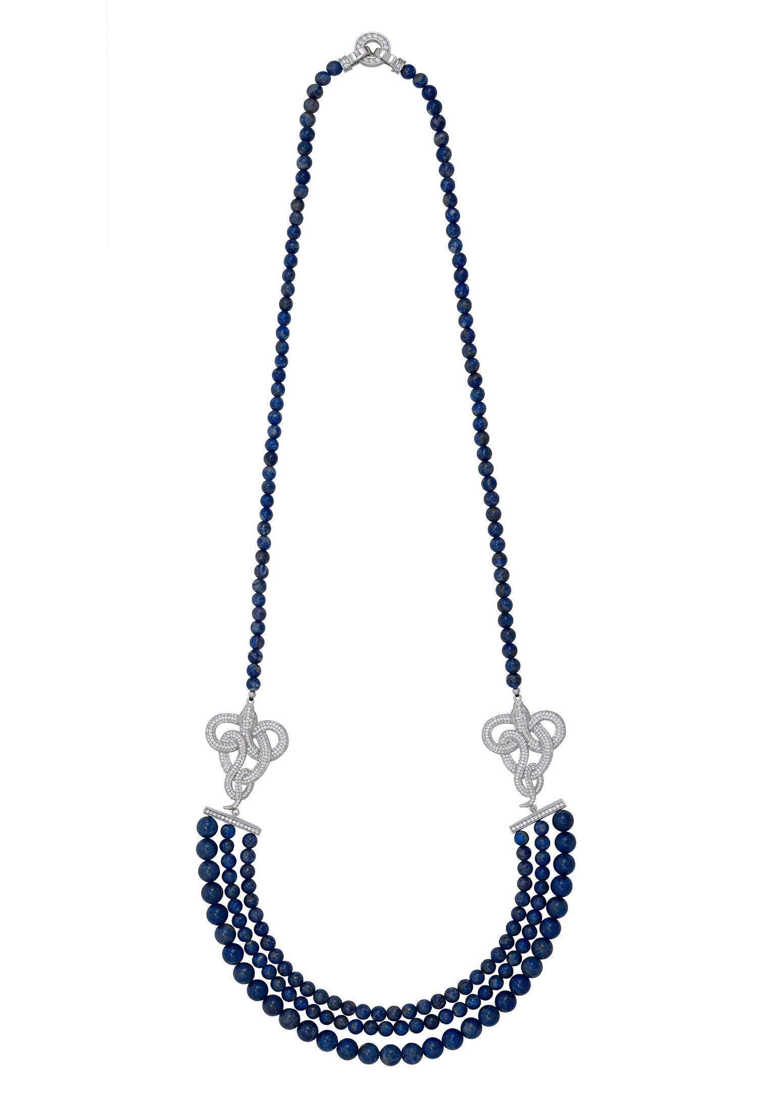 Viper Snake Lapis Lazuli Gemstone Multi-Strand Necklace Silver White Cz