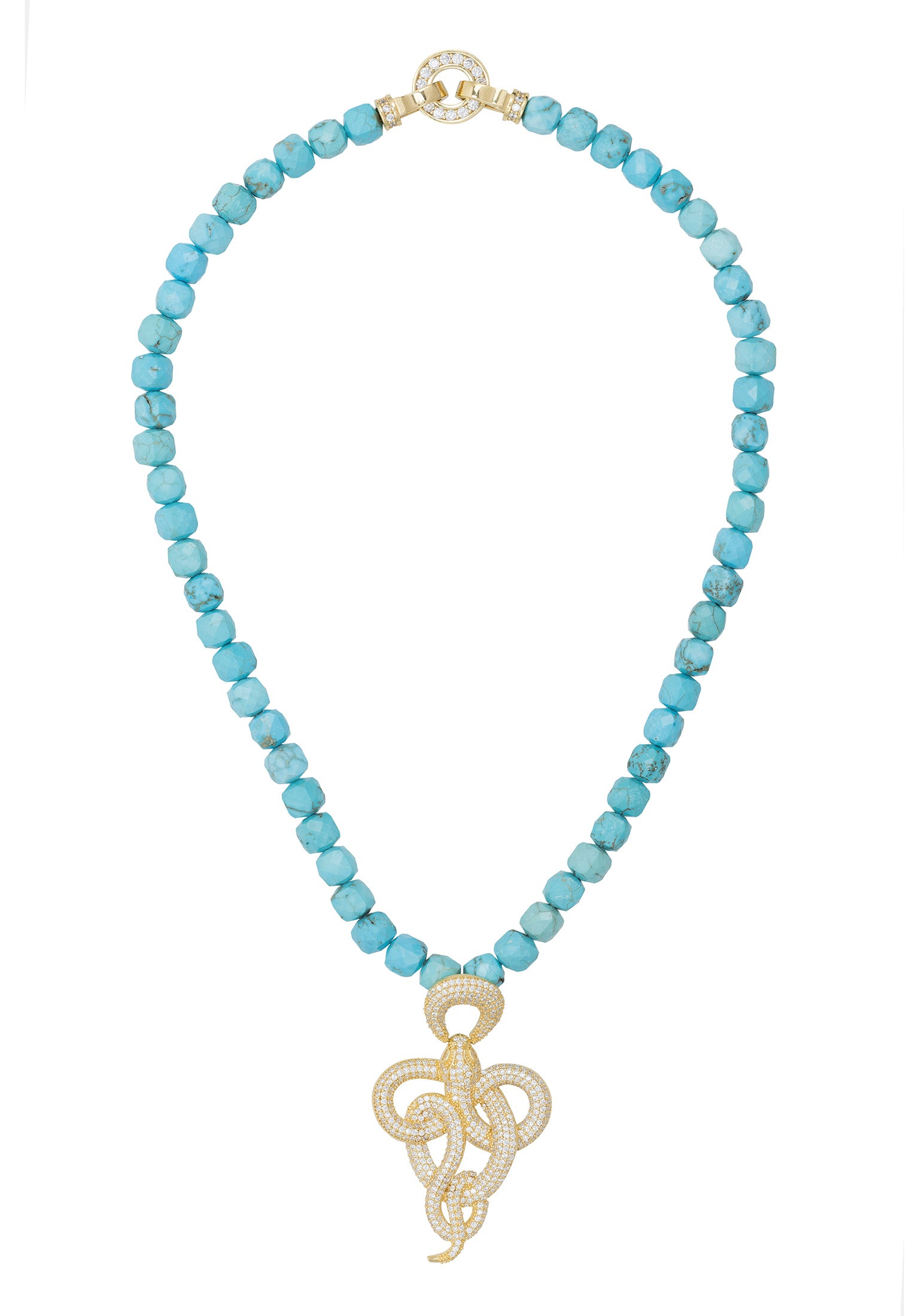 Viper Snake Turquoise Gemstone Choker Necklace Gold White Cz