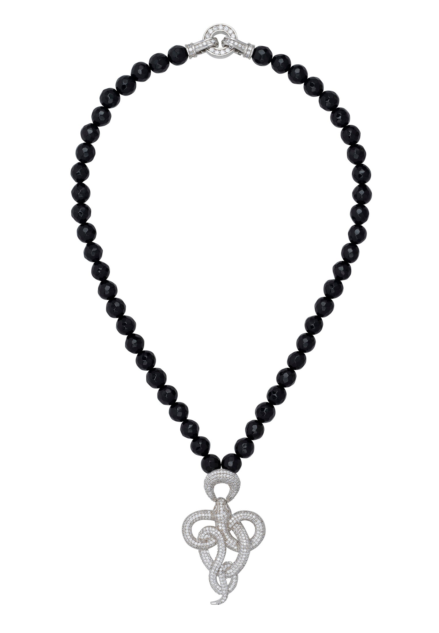 Viper Snake Black Onyx Gemstone Choker Necklace Silver White Cz