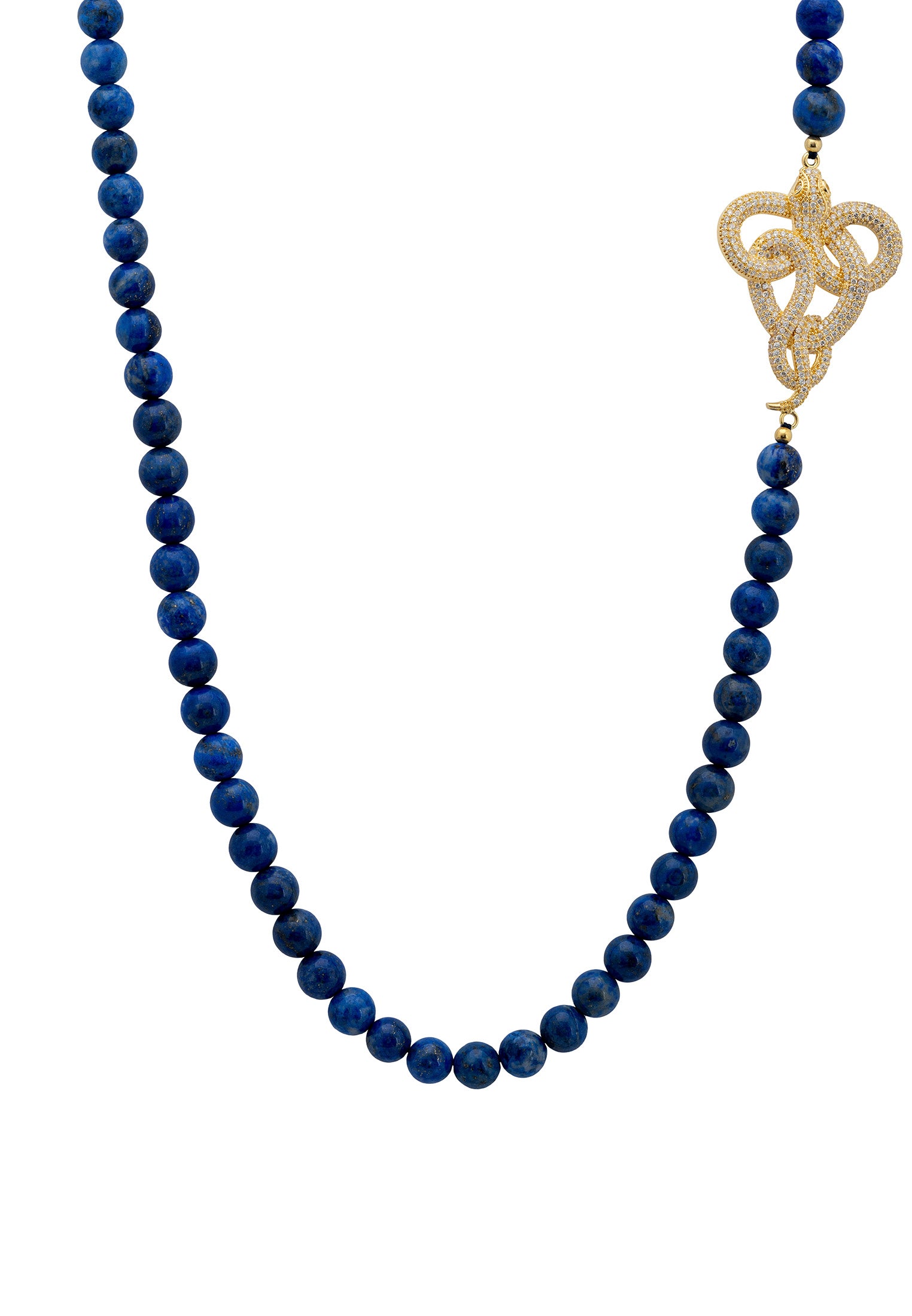 Viper Snake Lapis Lazuli Gemstone Long Necklace Gold White Cz