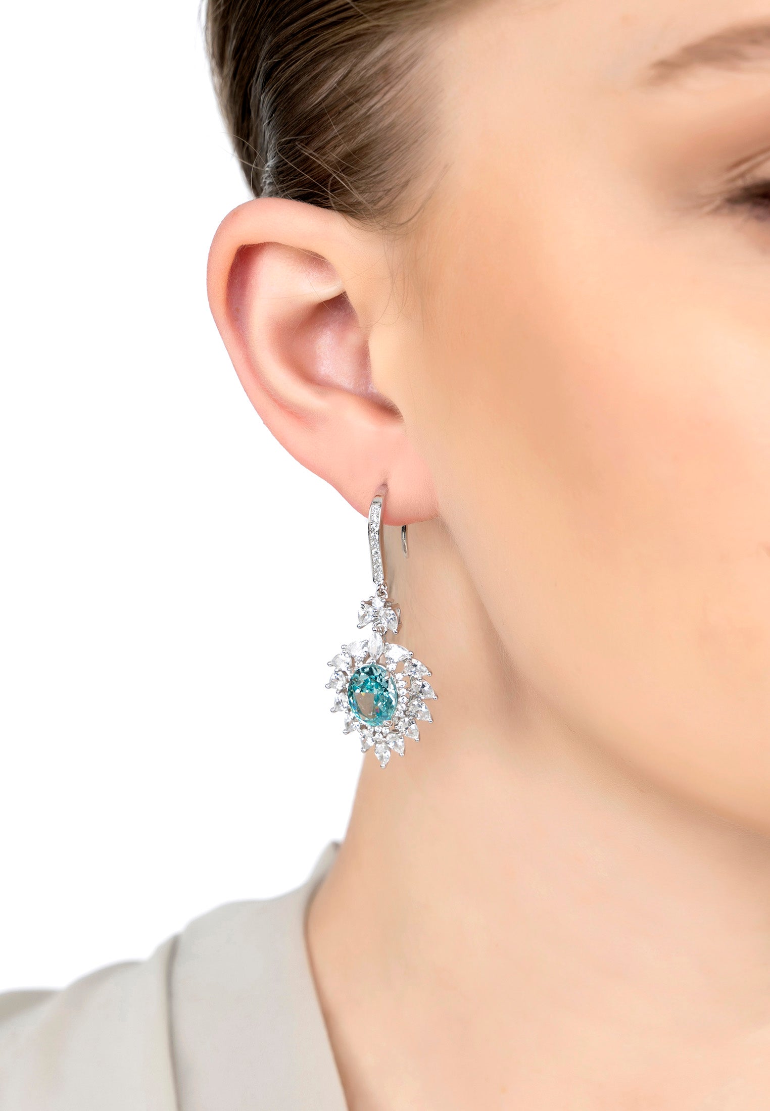 Hyacinth Flower Aquamarine Drop Earrings Silver