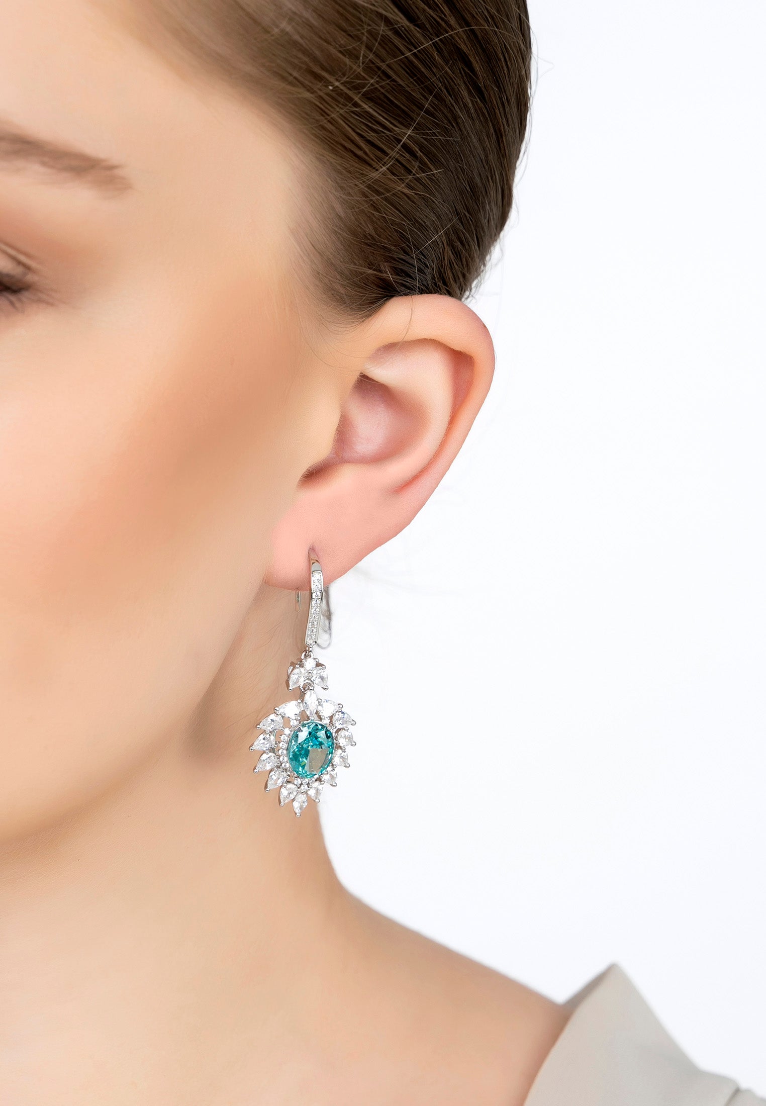 Hyacinth Flower Aquamarine Drop Earrings Silver