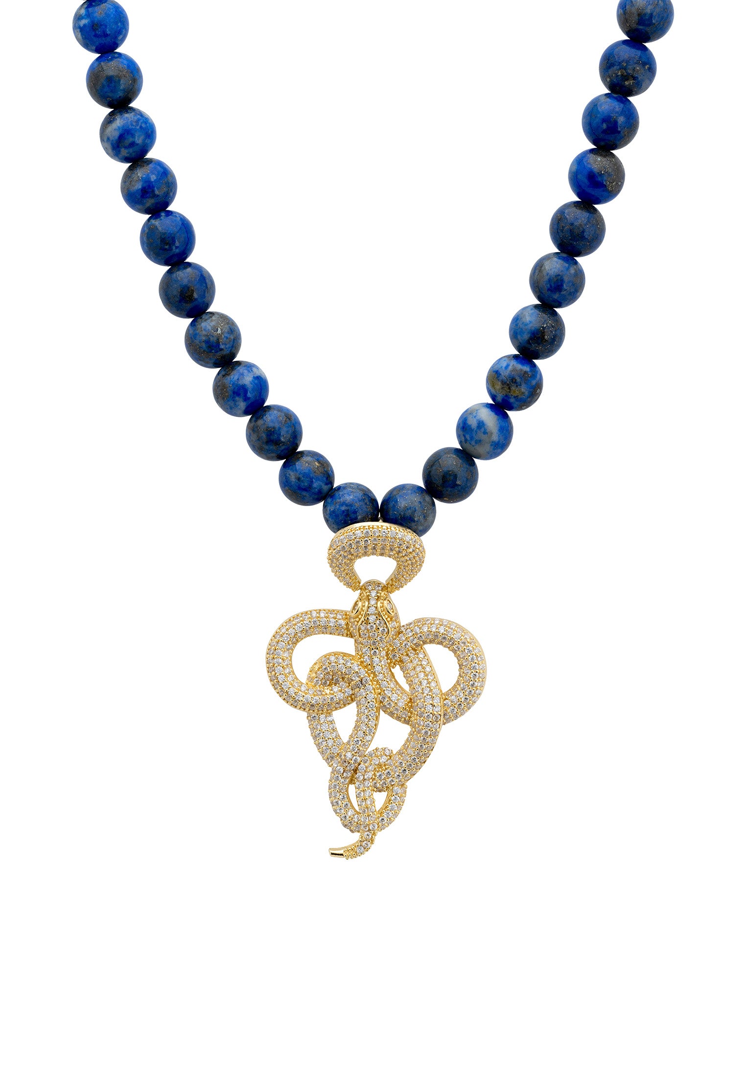 Viper Snake Lapis Lazuli Gemstone Choker Necklace Gold White Cz