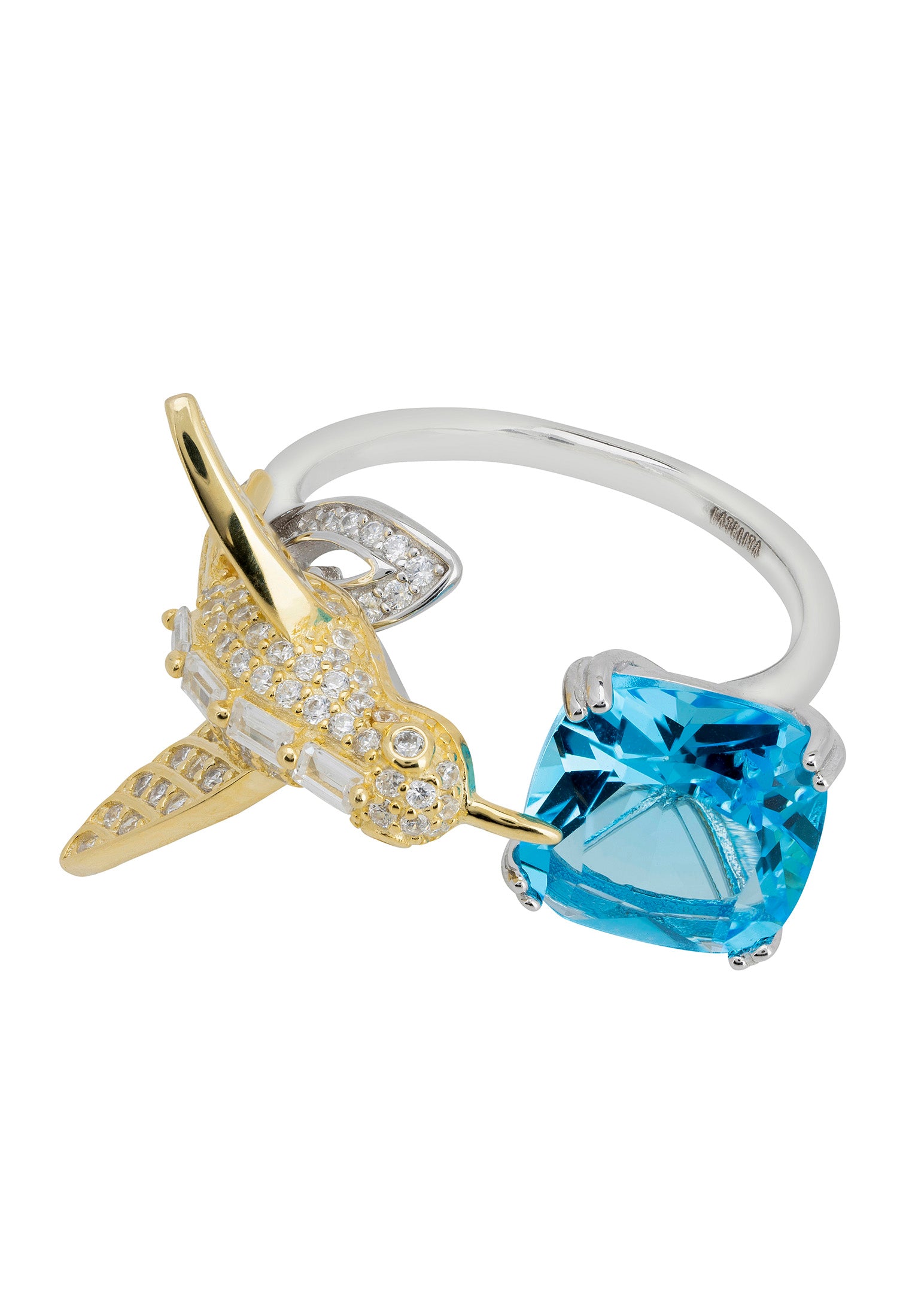 Hummingbird Blue Topaz Cocktail Ring Silver