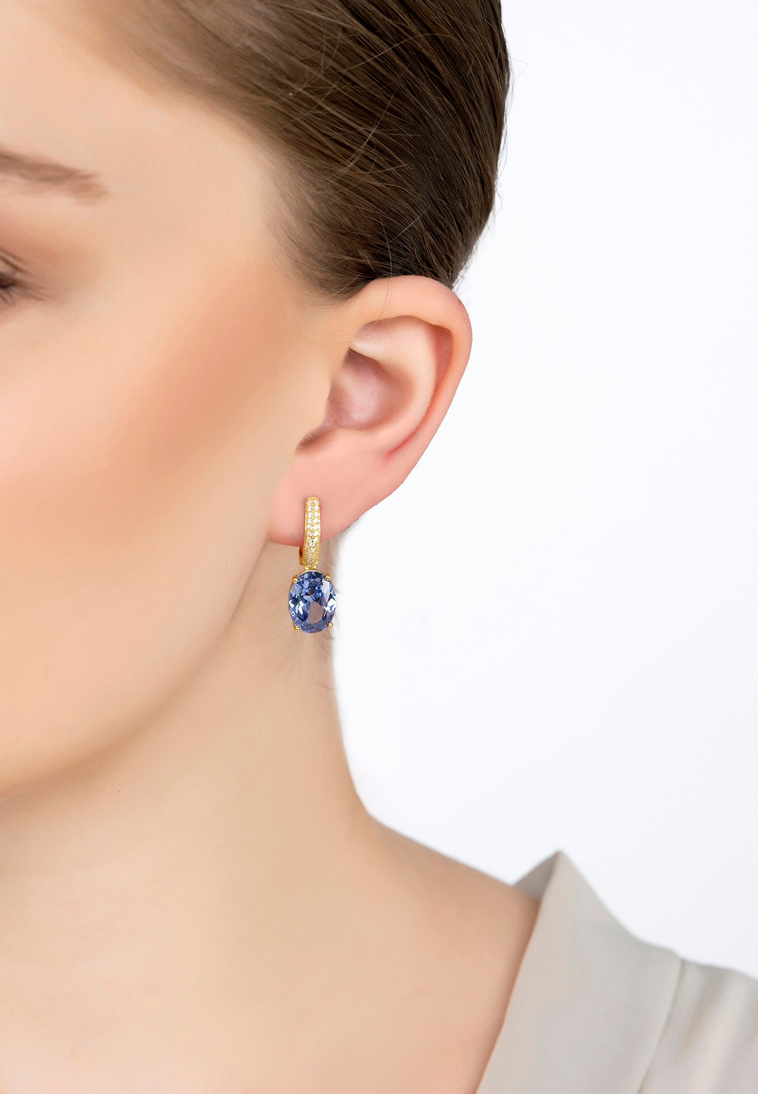 Alexandra Oval Drop Earrings Gold Tanzanite