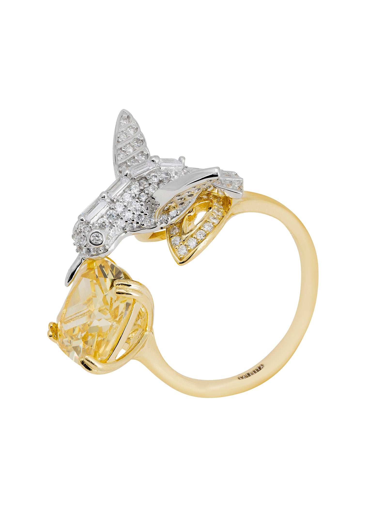 Hummingbird Yellow Topaz Cocktail Ring Gold