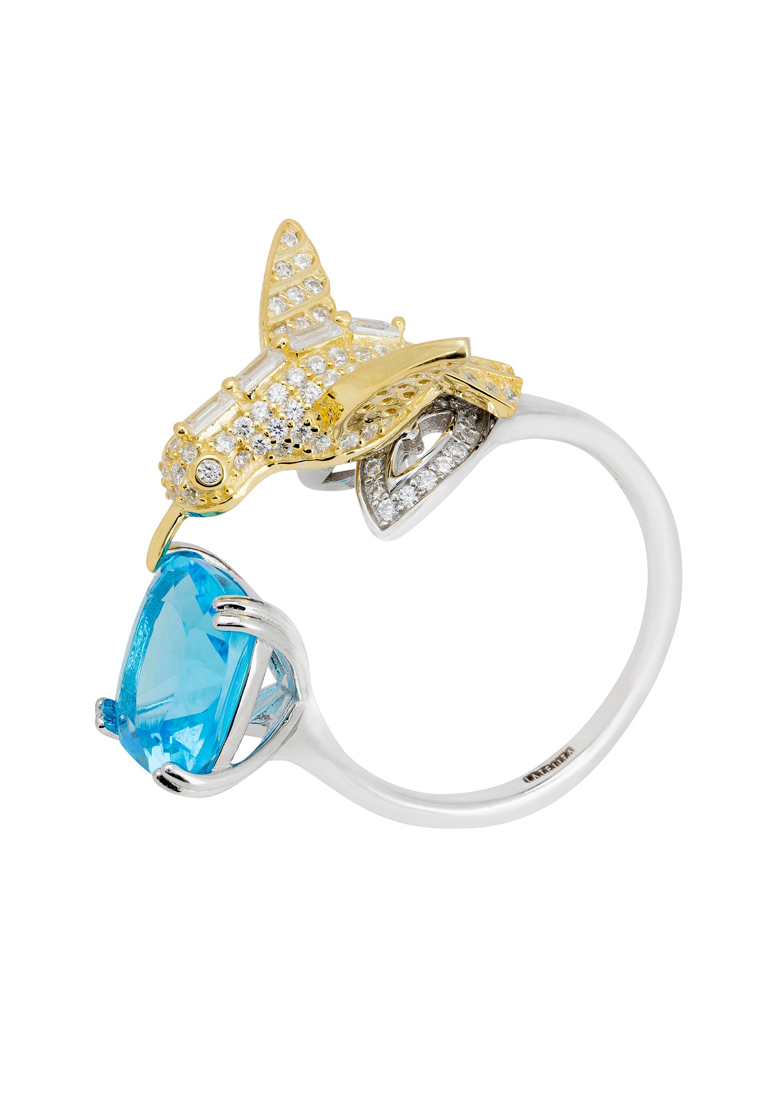 Hummingbird Blue Topaz Cocktail Ring Silver