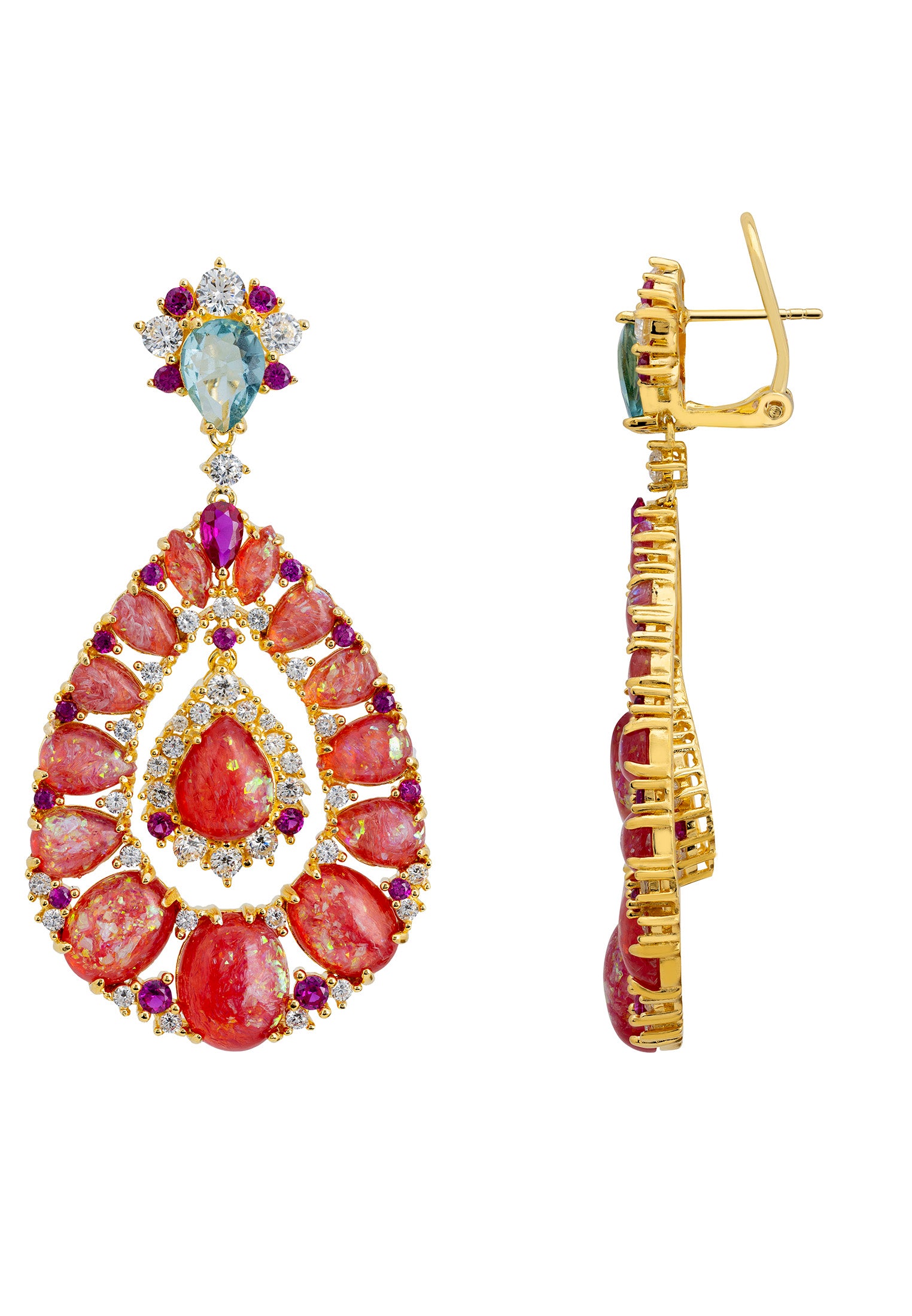 Paloma Pink Opal Drop Earrings Gold