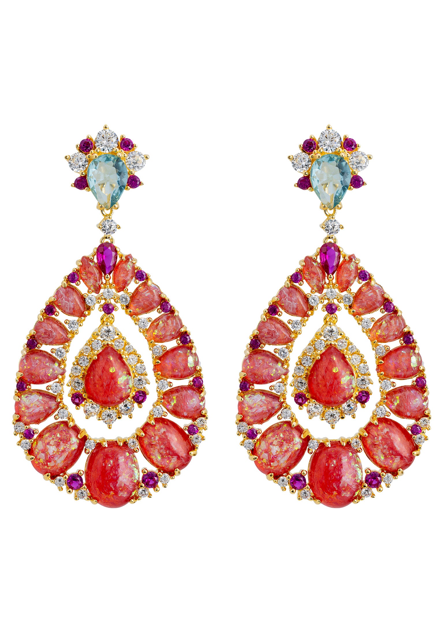 Paloma Pink Opal Drop Earrings Gold