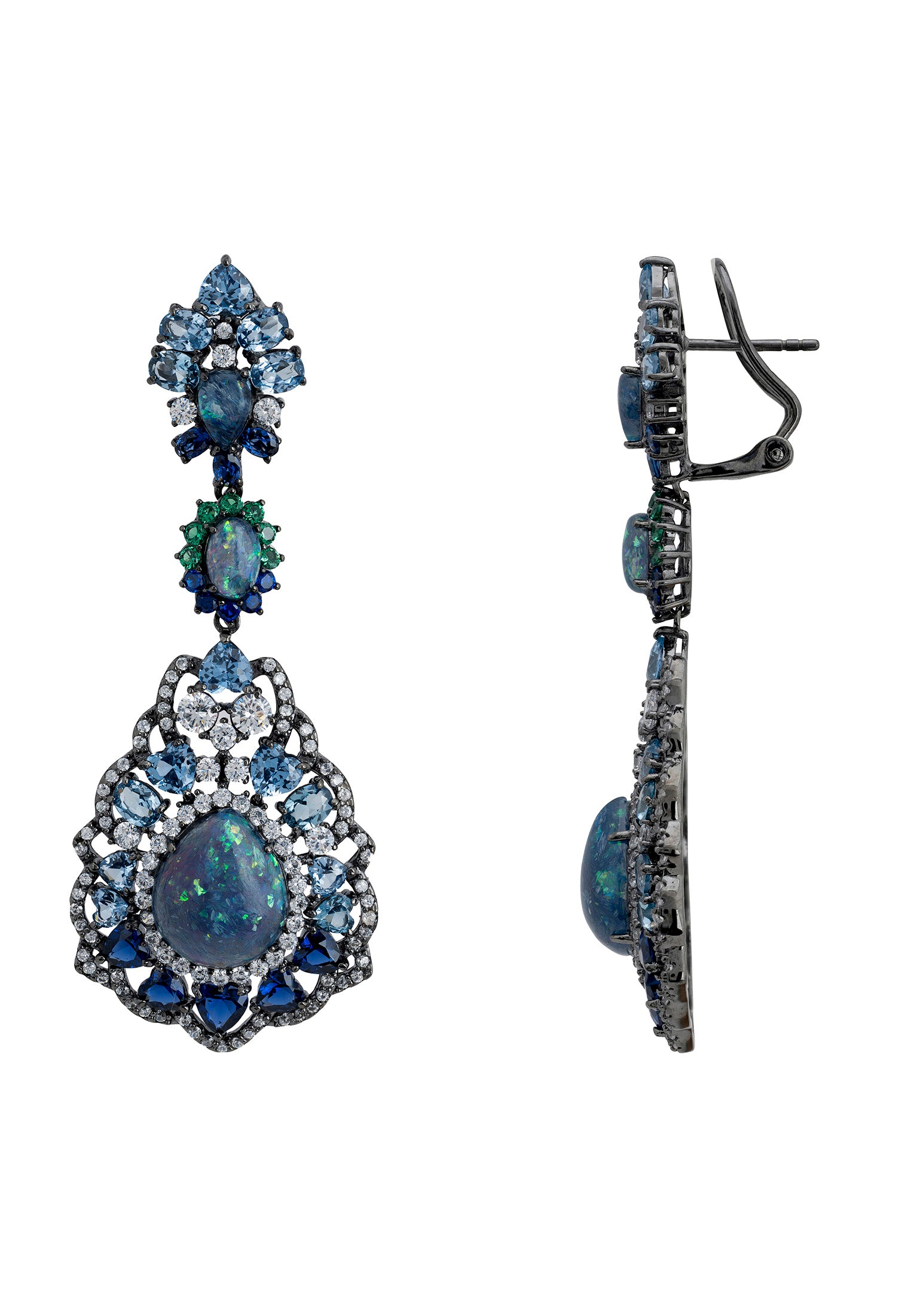 Mariana Green Opal Drop Earrings Oxidised