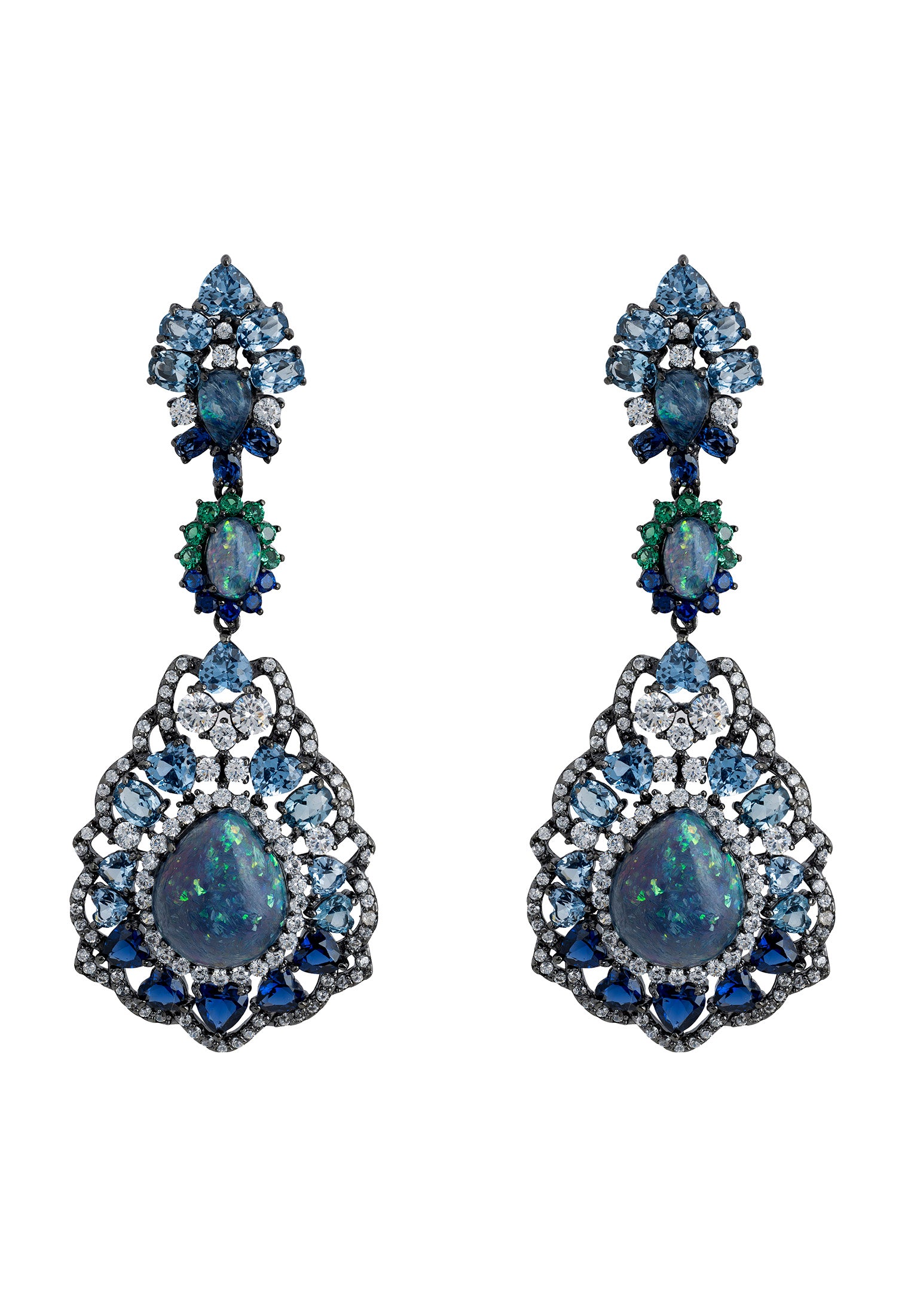 Mariana Green Opal Drop Earrings Oxidised