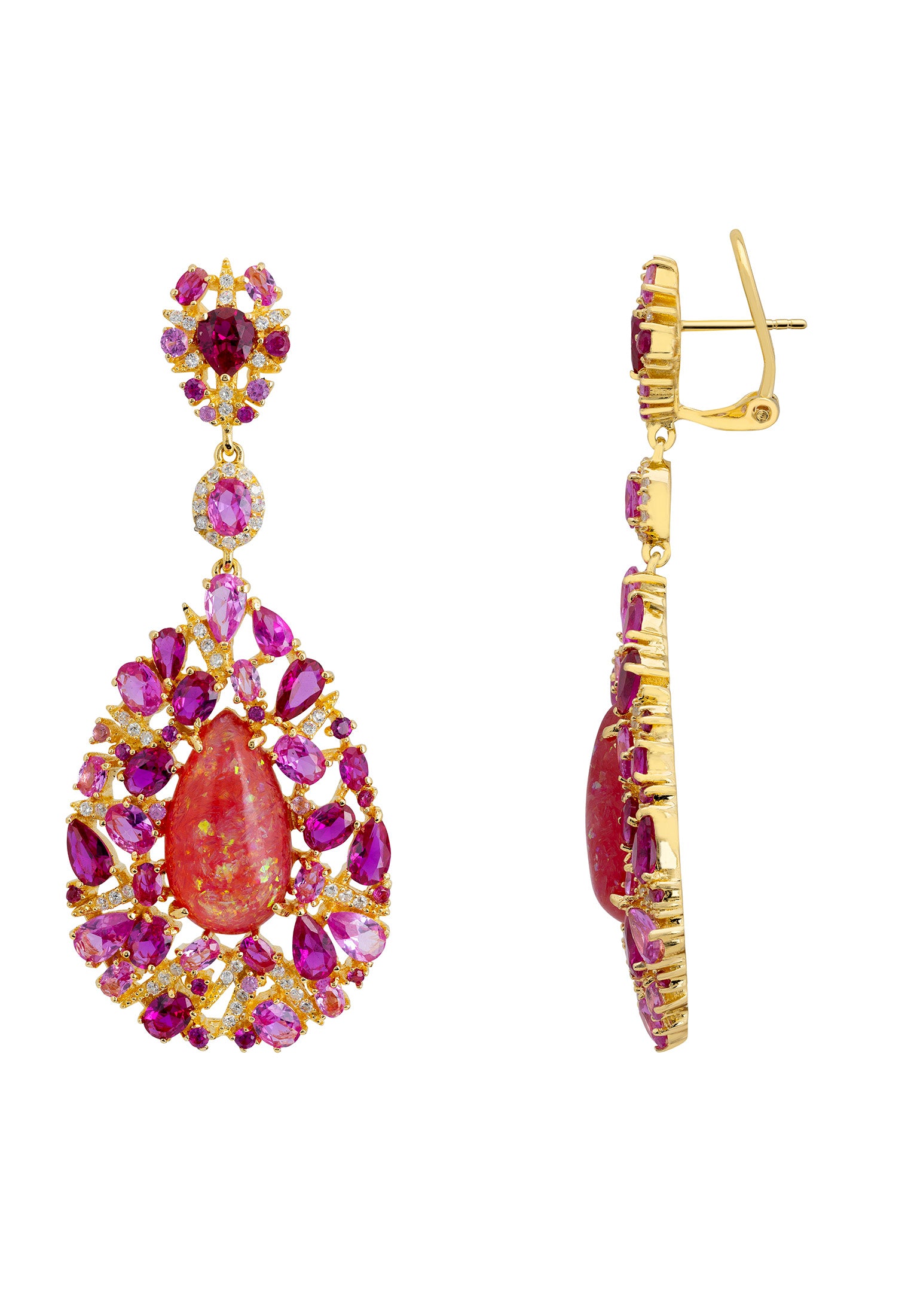 Fernanda Pink Opal Drop Earrings Gold