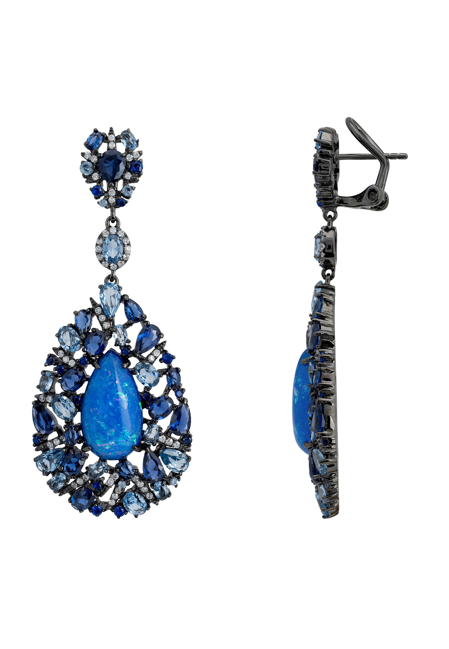 Fernanda Blue Opal Drop Earrings Oxidised