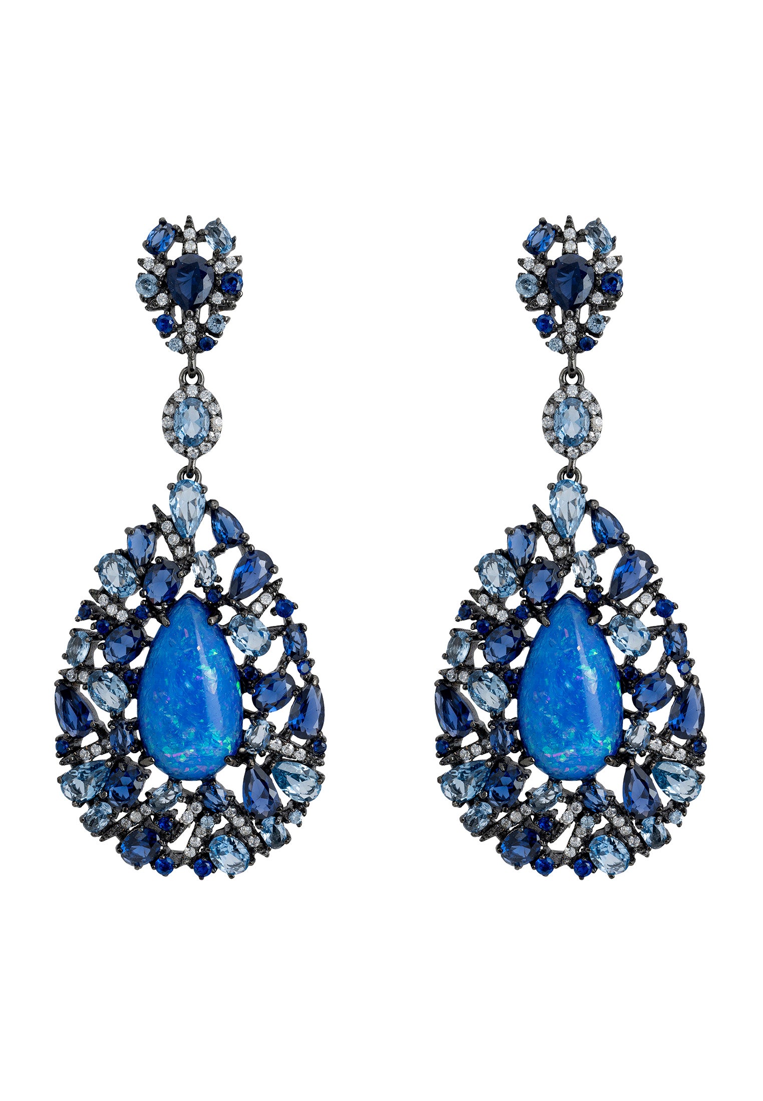 Fernanda Blue Opal Drop Earrings Oxidised