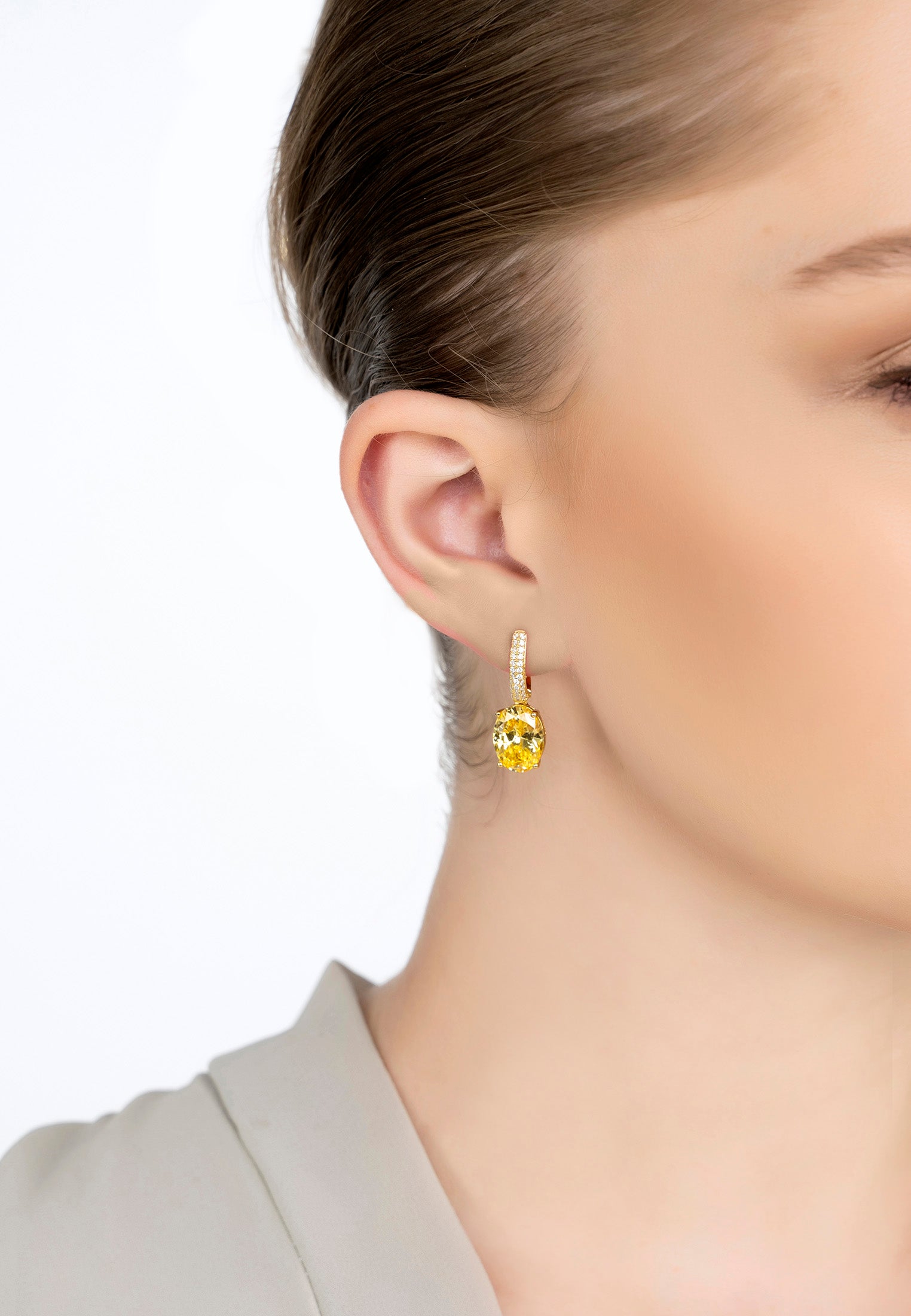 Alexandra Oval Drop Earrings Gold Yellow Topaz