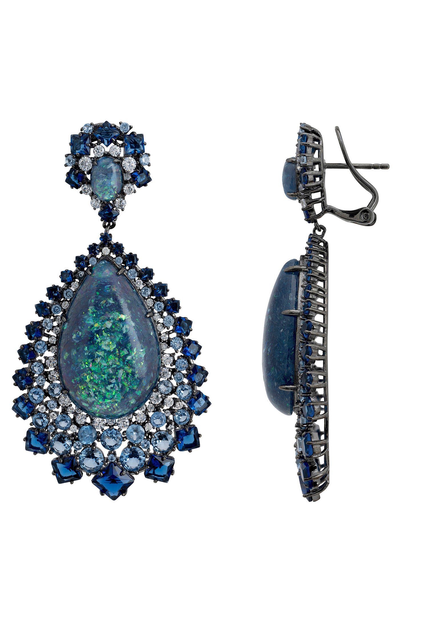 Gabriela Green Opal Drop Earrings Oxidised