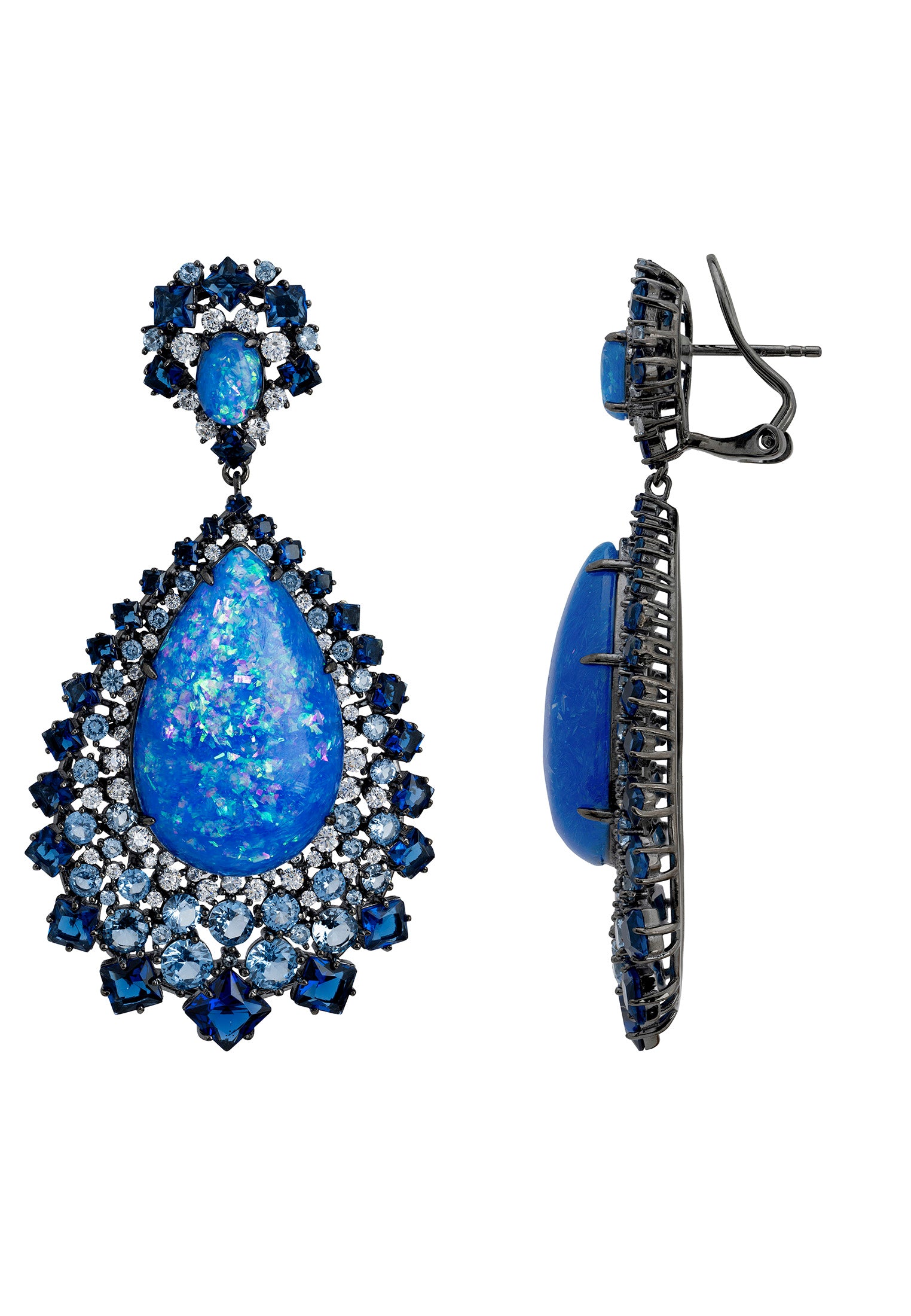 Gabriela Blue Opal Drop Earrings Oxidised