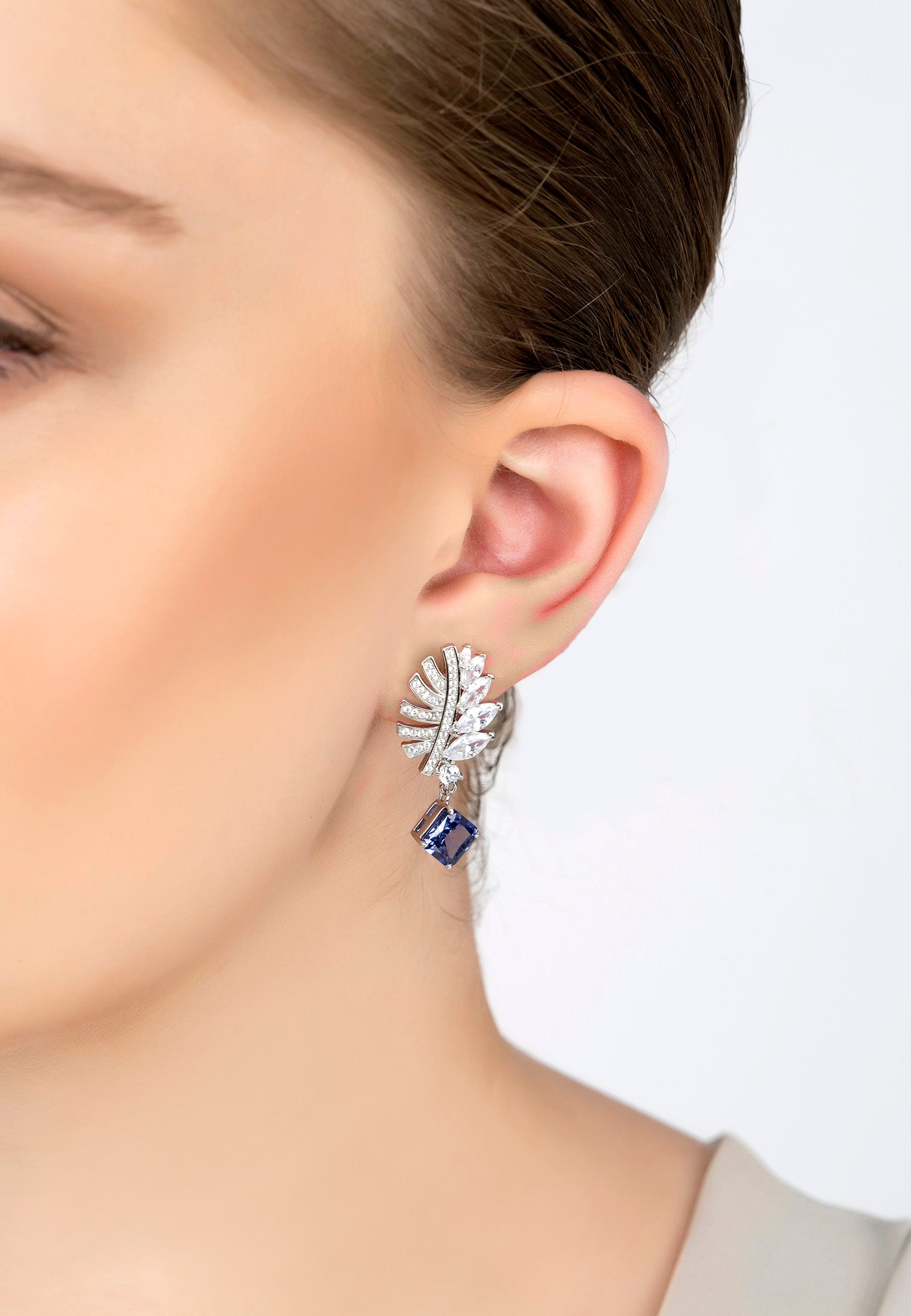 Palm Leaf Tanzanite Drop Earrings Silver