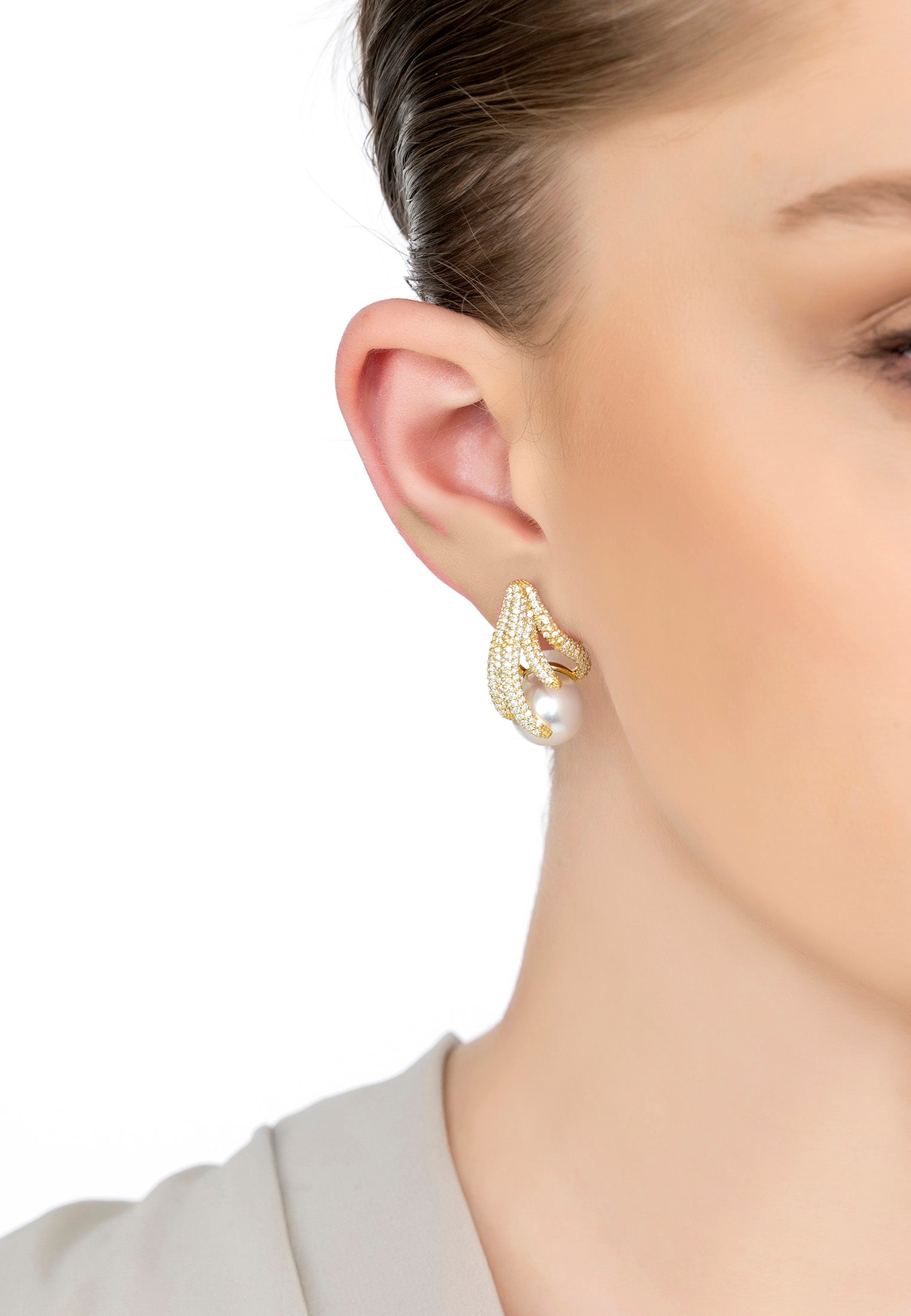 Moonlit Embrace Pearl Earrings Gold