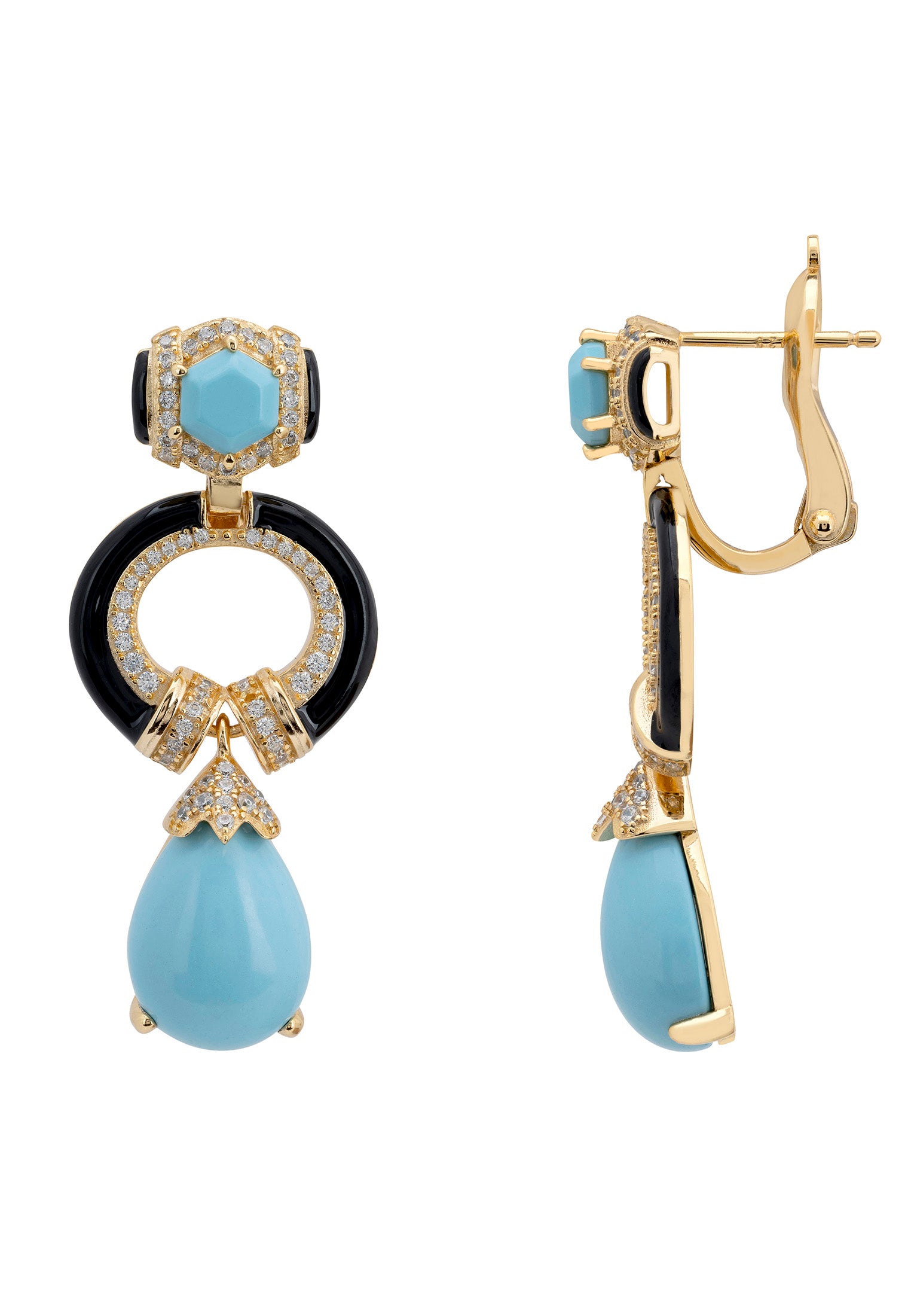 Clara Bow Turquoise & Enamel Drop Earrings Gold