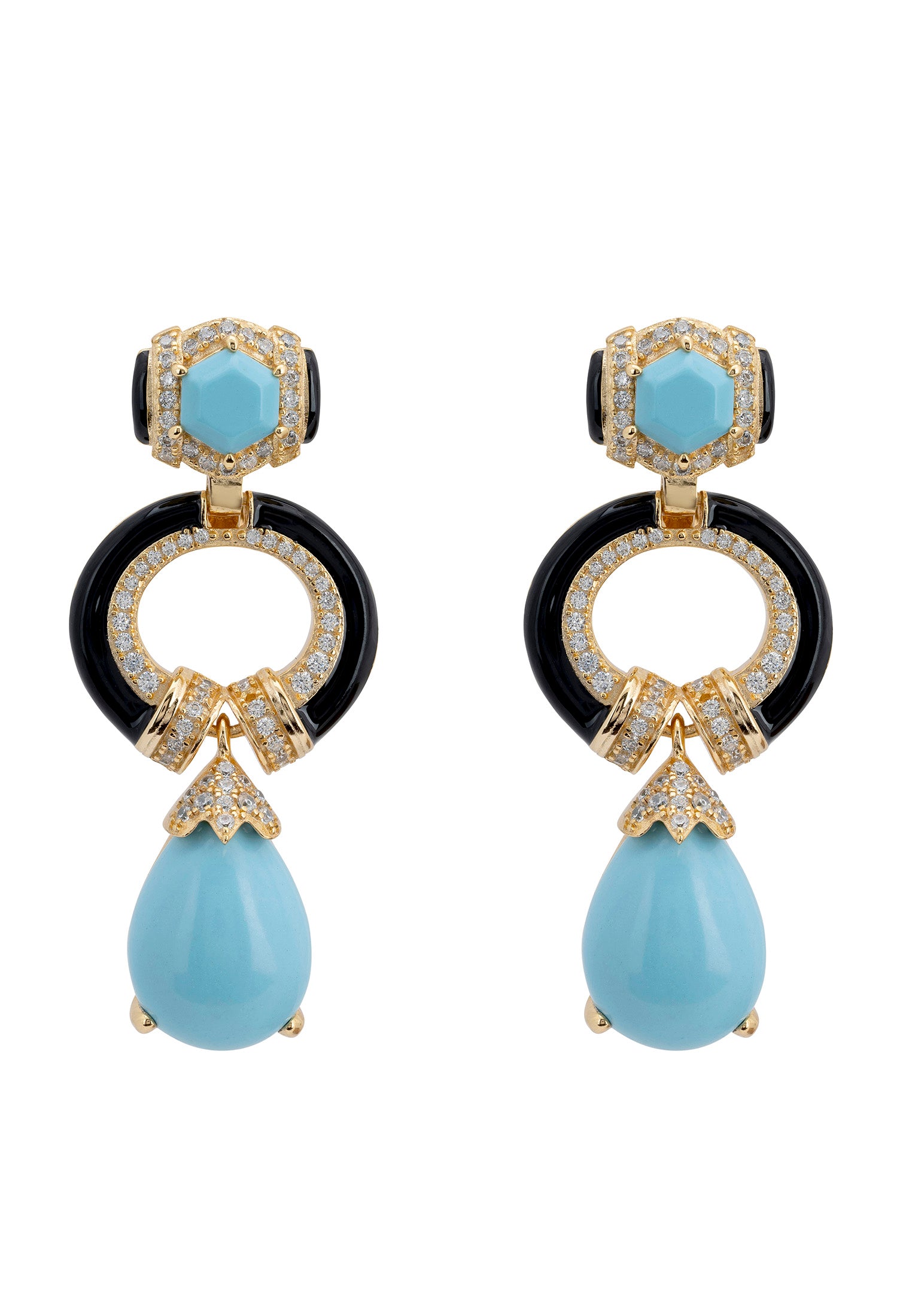 Clara Bow Turquoise & Enamel Drop Earrings Gold