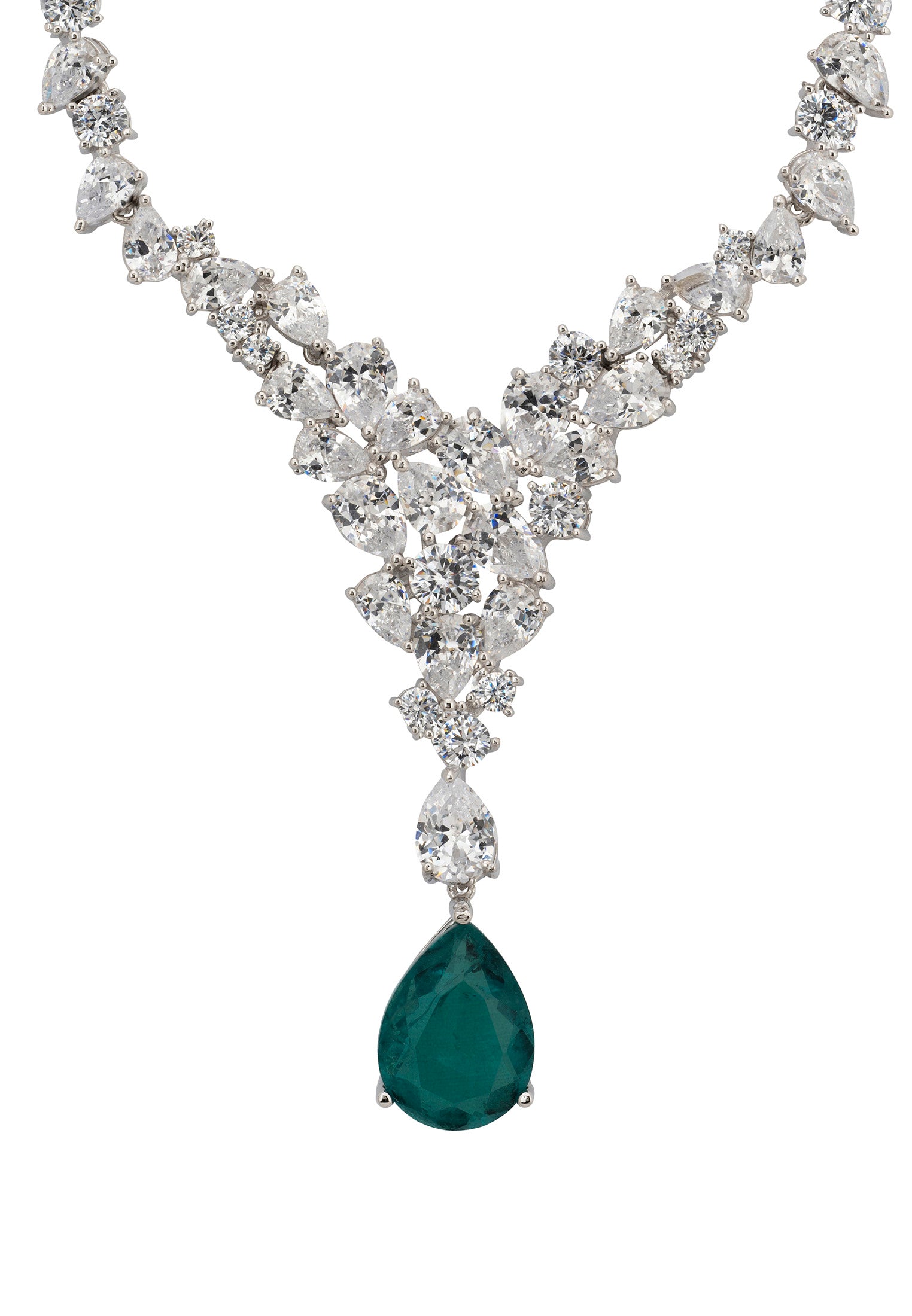 Lydia Statement Necklace Colombian Emerald Silver