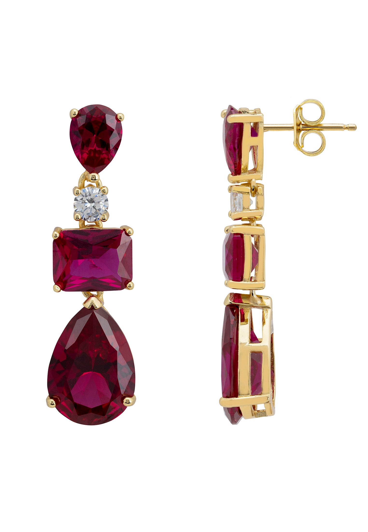 Valentina Drop Earrings Gold Ruby