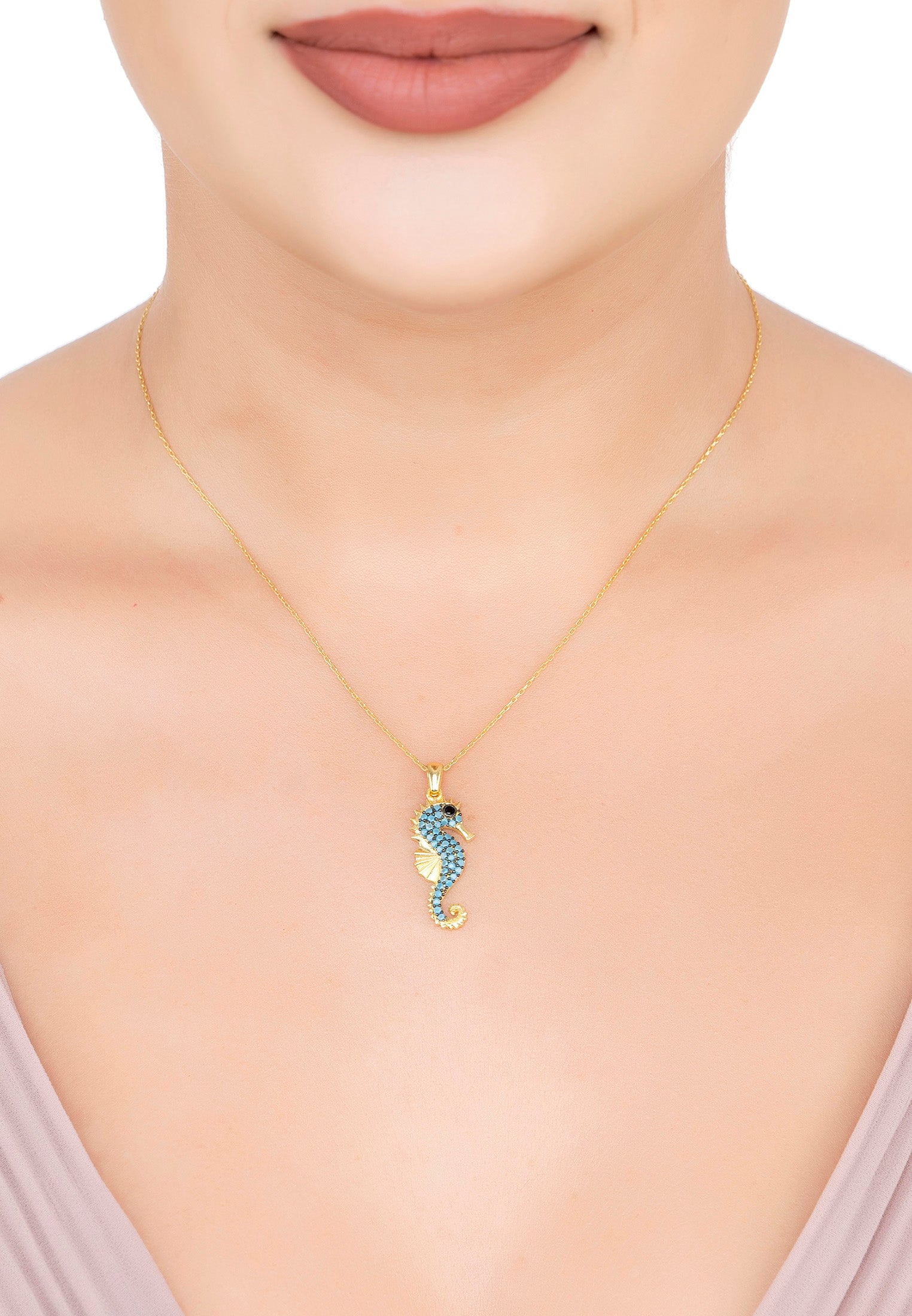 Seahorse Turquoise Pendant Necklace Gold