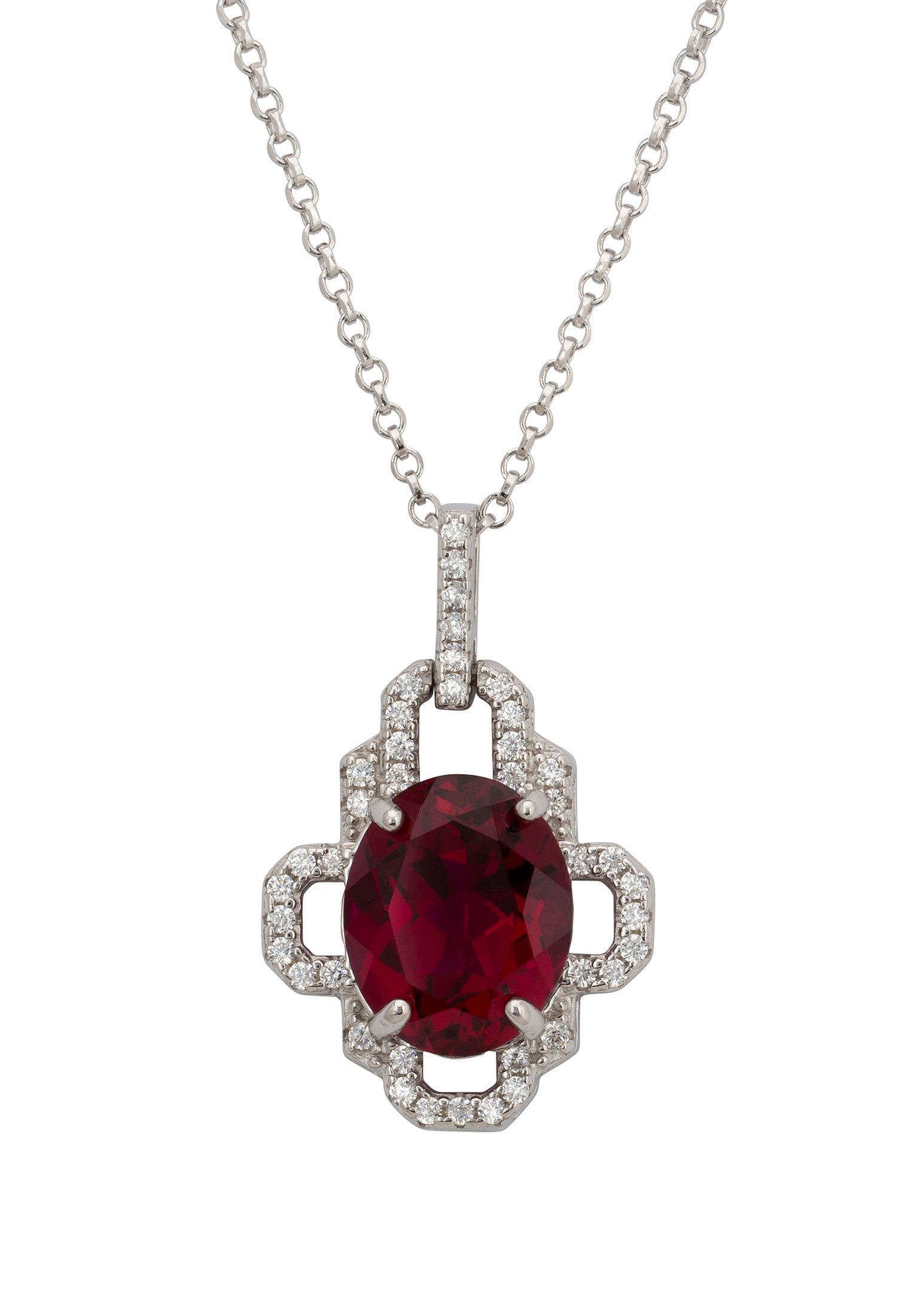 Rosamund Ruby Pendant Necklace Silver