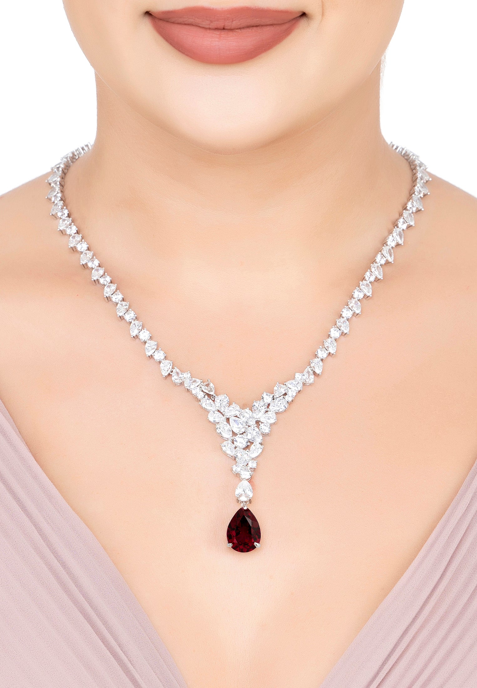 Lydia Statement Necklace Ruby Silver