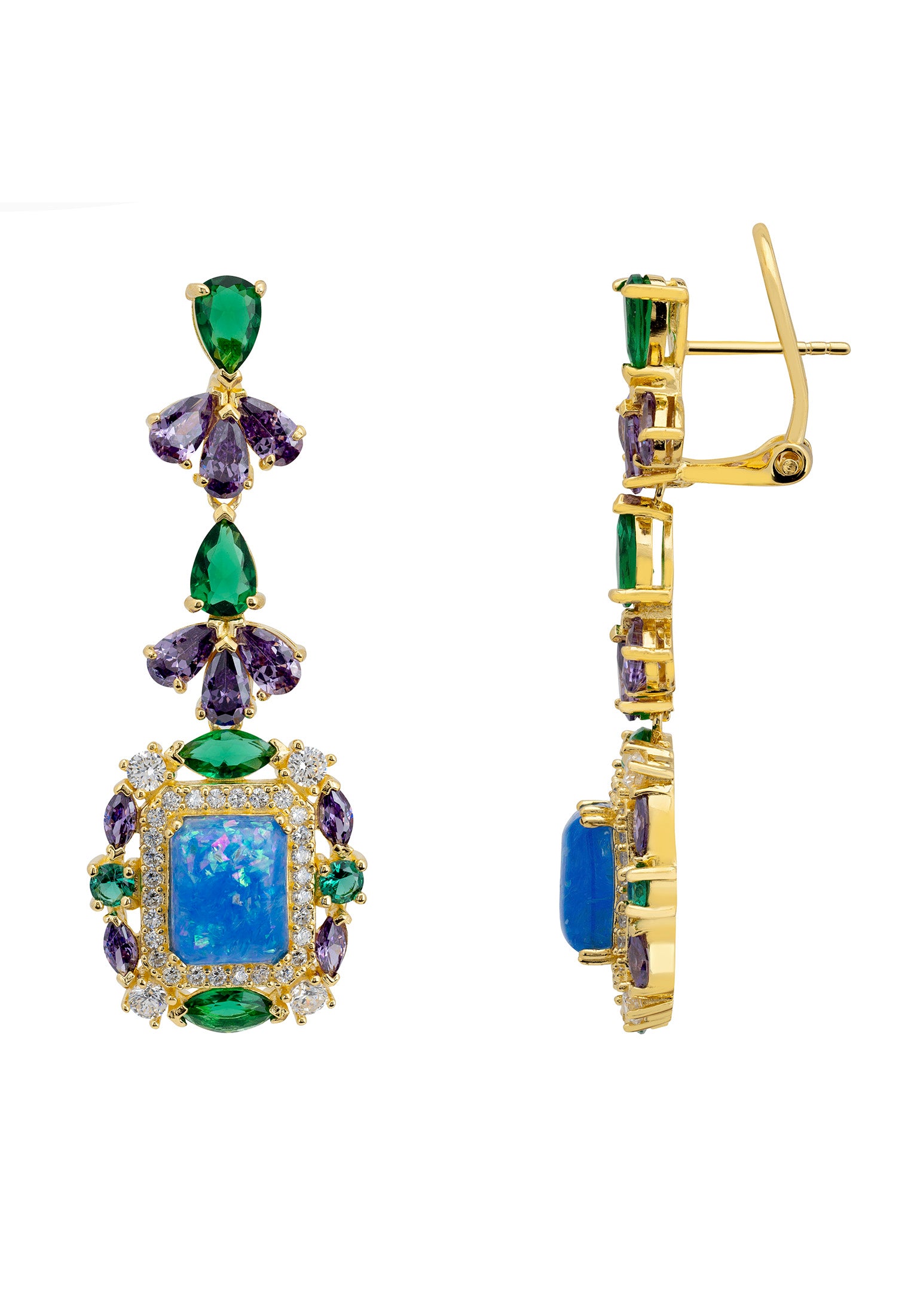 Selena Blue Opal Drop Earrings Gold