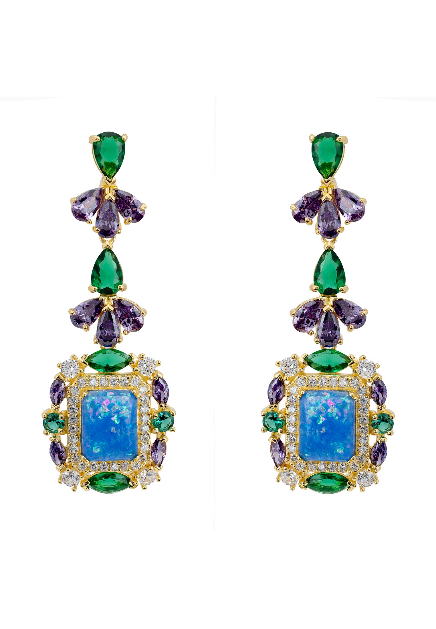 Selena Blue Opal Drop Earrings Gold