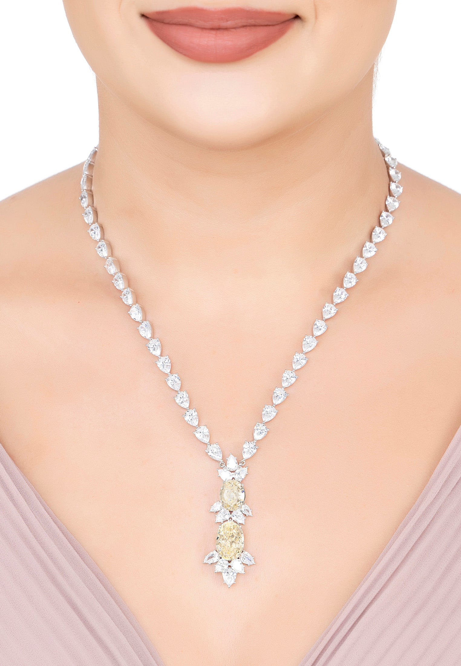 Ascot Statement Necklace Moissanite Silver