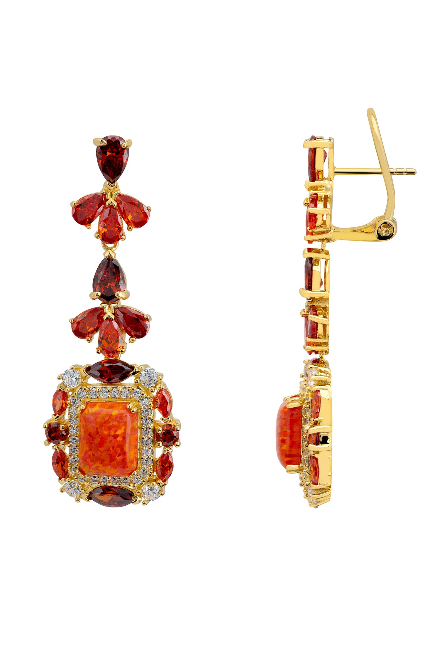 Selena Fire Opal Drop Earrings Gold