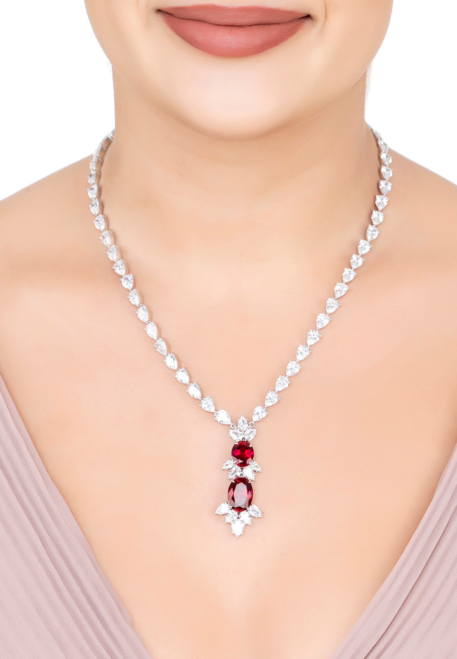 Ascot Statement Necklace Ruby Silver