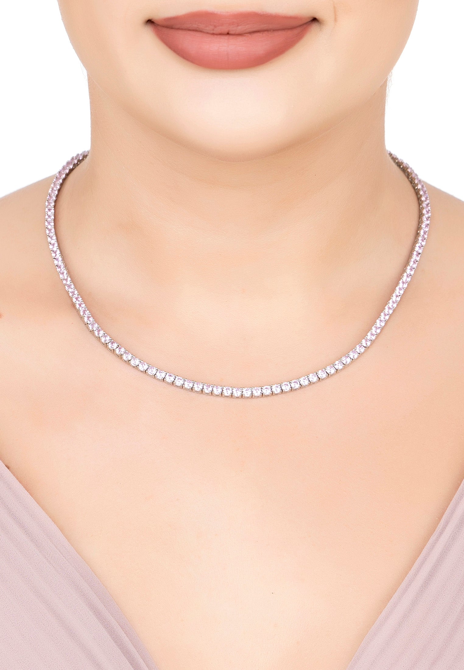 Morganite Tennis Necklace Silver