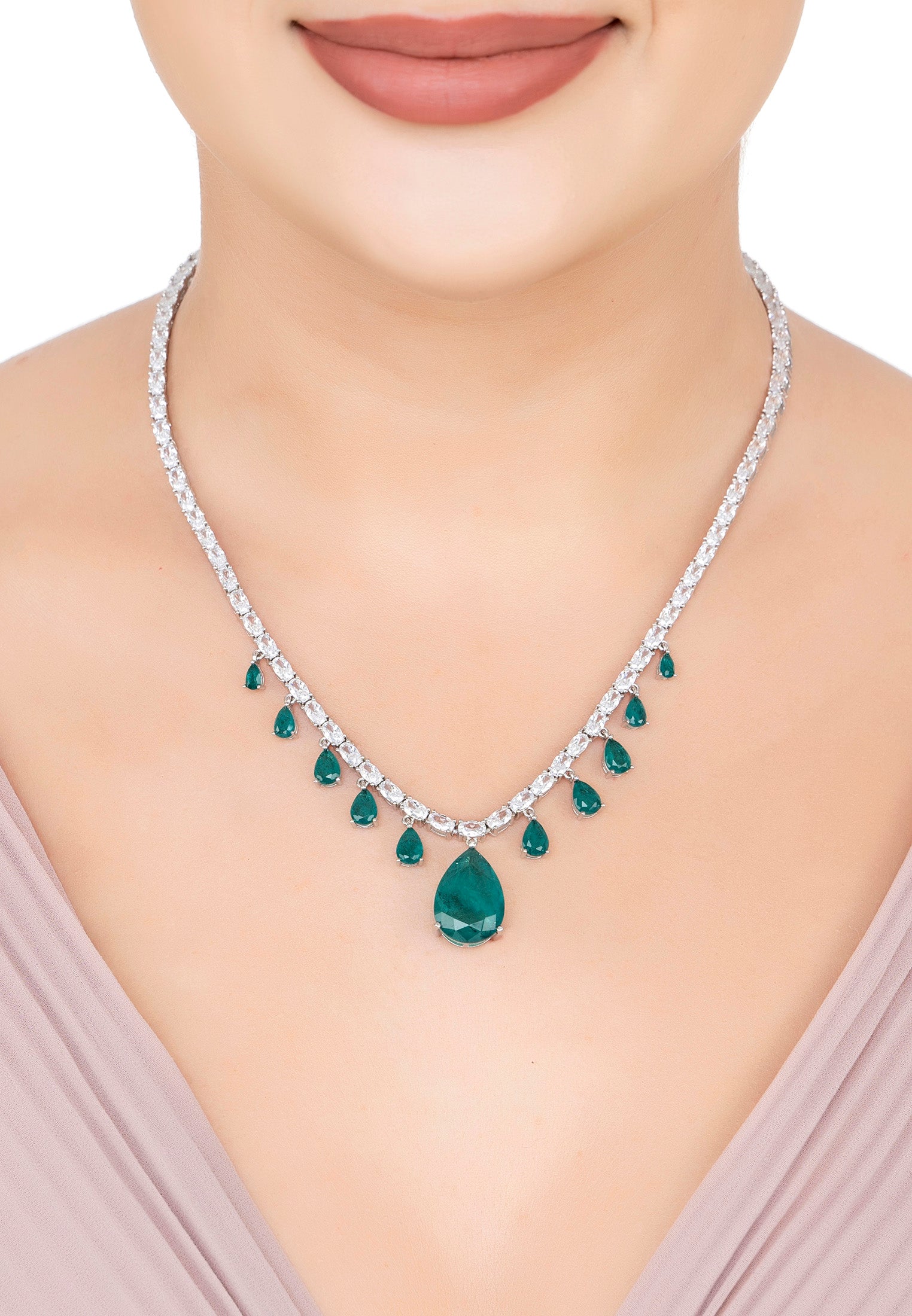 Fonteyn Colombian Emerald Statement Necklace Silver