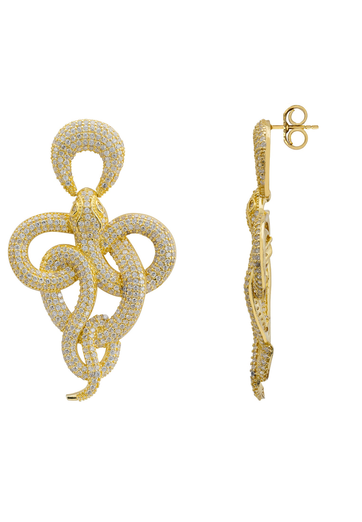 Viper Snake Drop Earrings Gold White