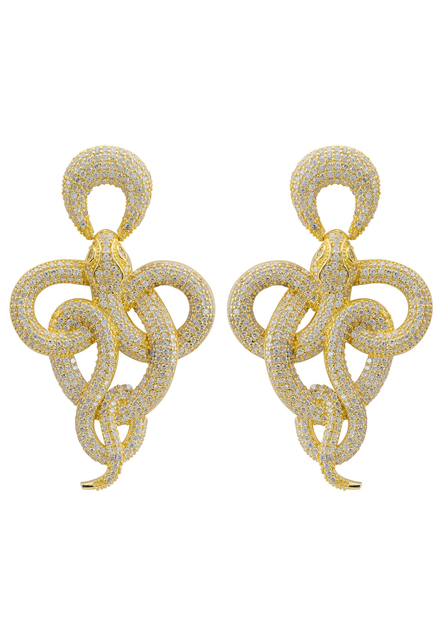 Viper Snake Drop Earrings Gold White