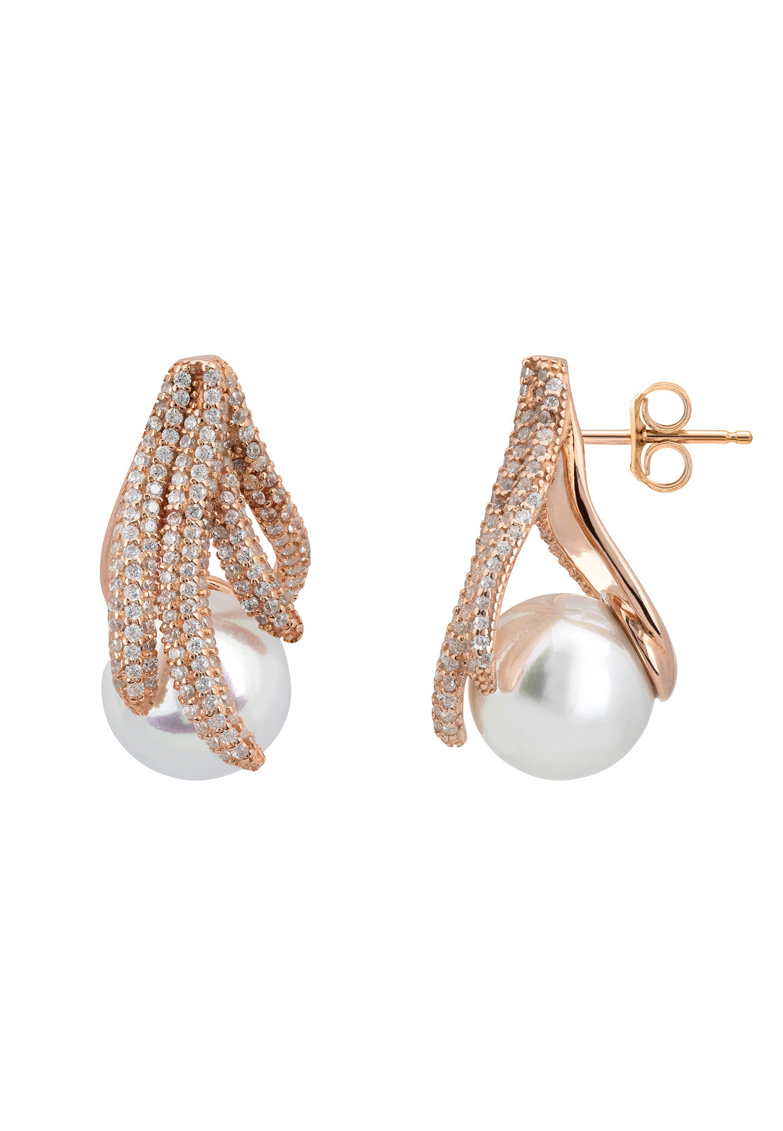 Moonlit Embrace Pearl Earrings Rosegold