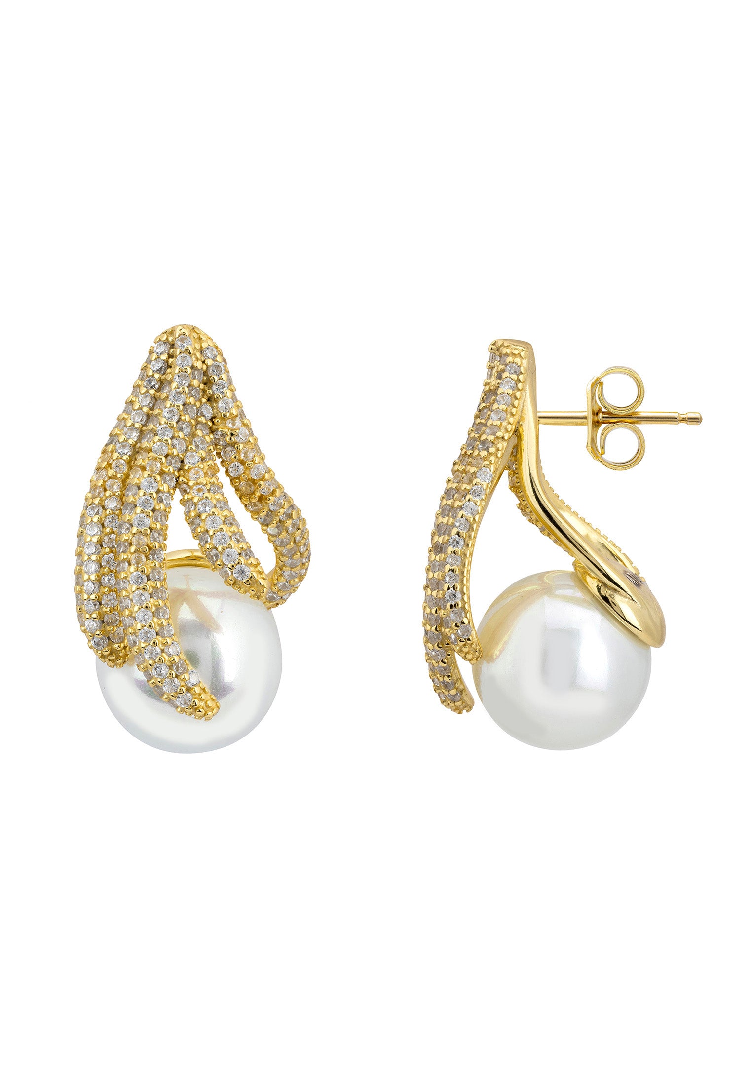 Moonlit Embrace Pearl Earrings Gold