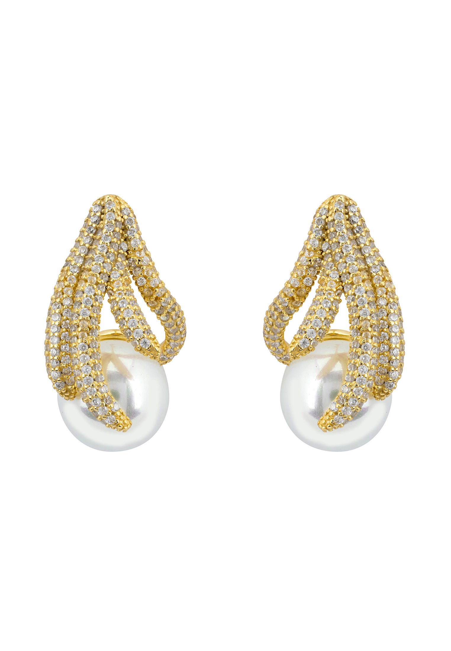 Moonlit Embrace Pearl Earrings Gold